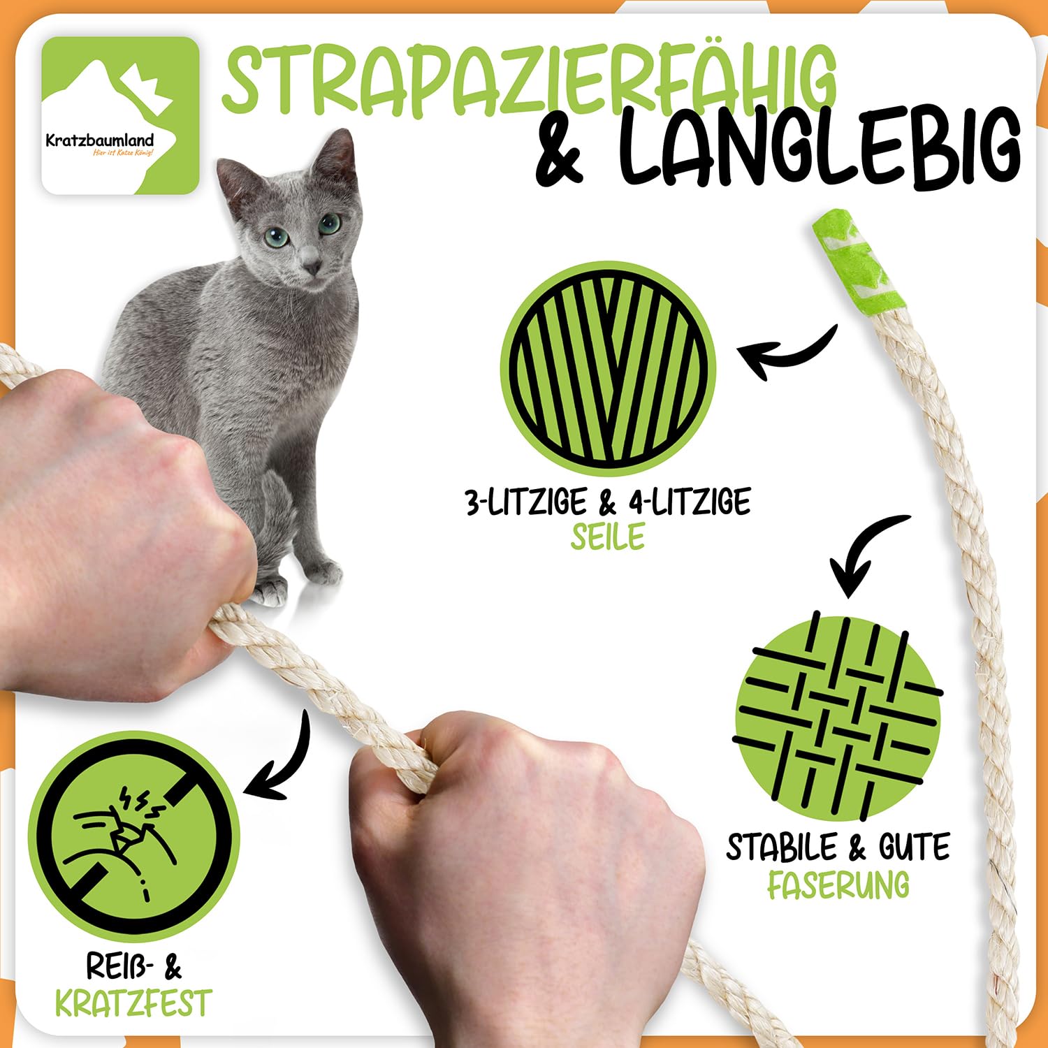 Kratzbaumland Premium-Sisalseil 12 mm, Natur-Sisalseil für Kratzbäume (versch. Längen) (100 Meter)