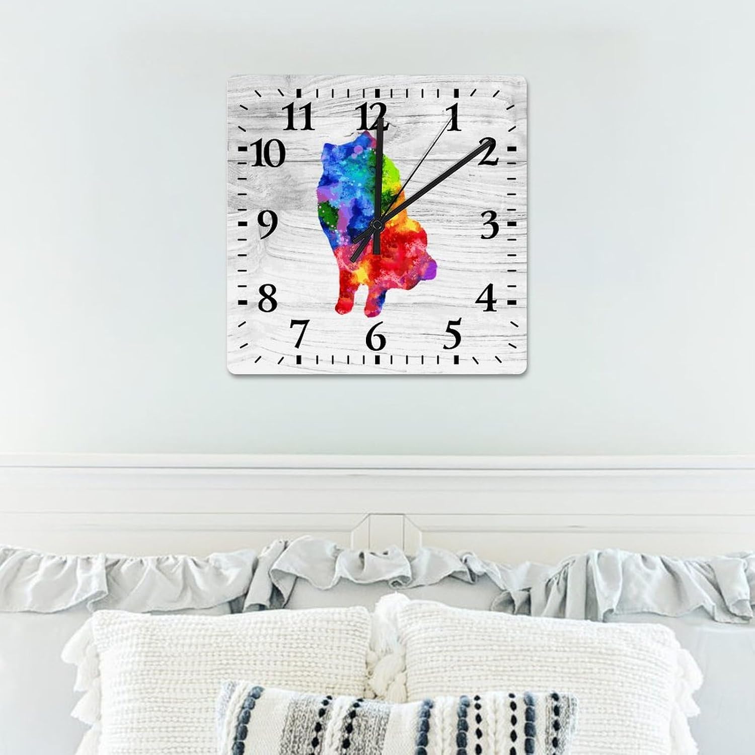 Dogs Puppies Wall Clock Samoyed Wooden Clock 15in Rustic Style Arts and Crafts No Ticking Sound Battery Operated Clock Decor for Shelf Half Bath Pub