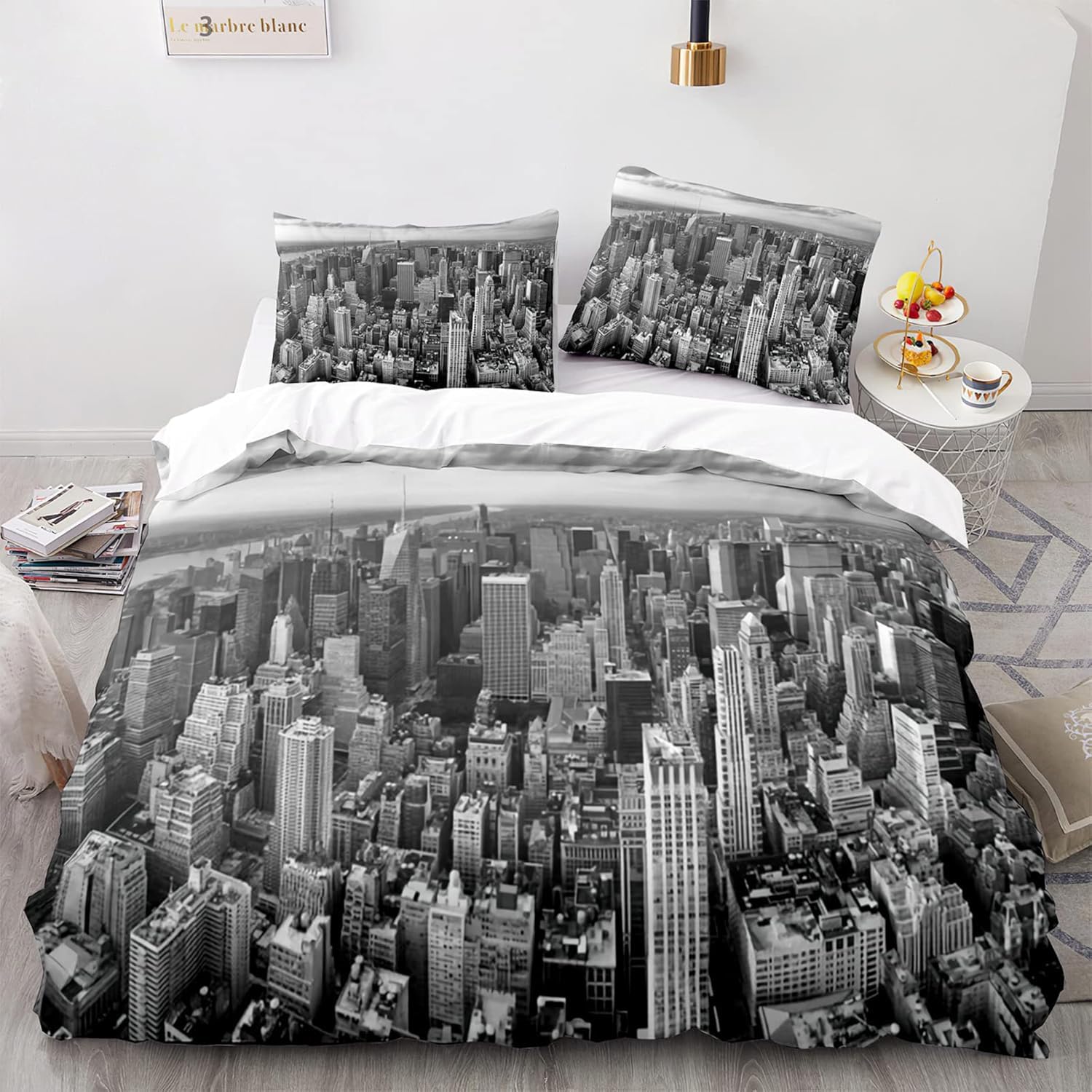 Funda Nordica Cama 105 Juvenil Nueva York Funda Edredon 200x200 Arquitectura Urbana 3D Fundas de Edredón Microfibra Suave Ropa de Cama de 3 Piezas con Cremallera y 2 Fundas de Almohada K-1503