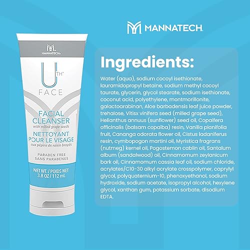 Miniatura 2 de Mannatech Uth Limpiador facial, limpiador facial suave formulado con semillas de uva finamente molidas, limpiador facial espumoso, exfoliante para