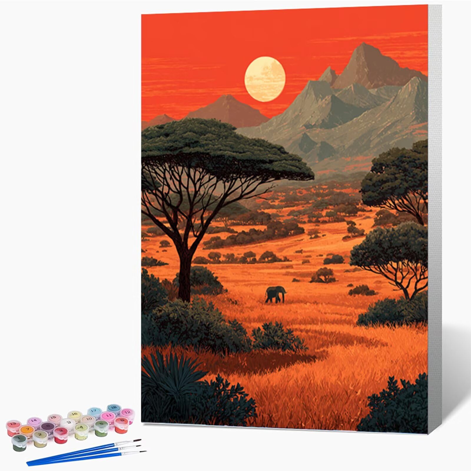 Albero Dipingere con i Numeri Adulti con Telaio, Tramonto Dipingere con i Numeri Kit, DIY Disegni da Colorare per Adulti con Pennelli e Vernice Acrilica, Regalo Amica, Decorazioni Casa 50x70cm 0-7627