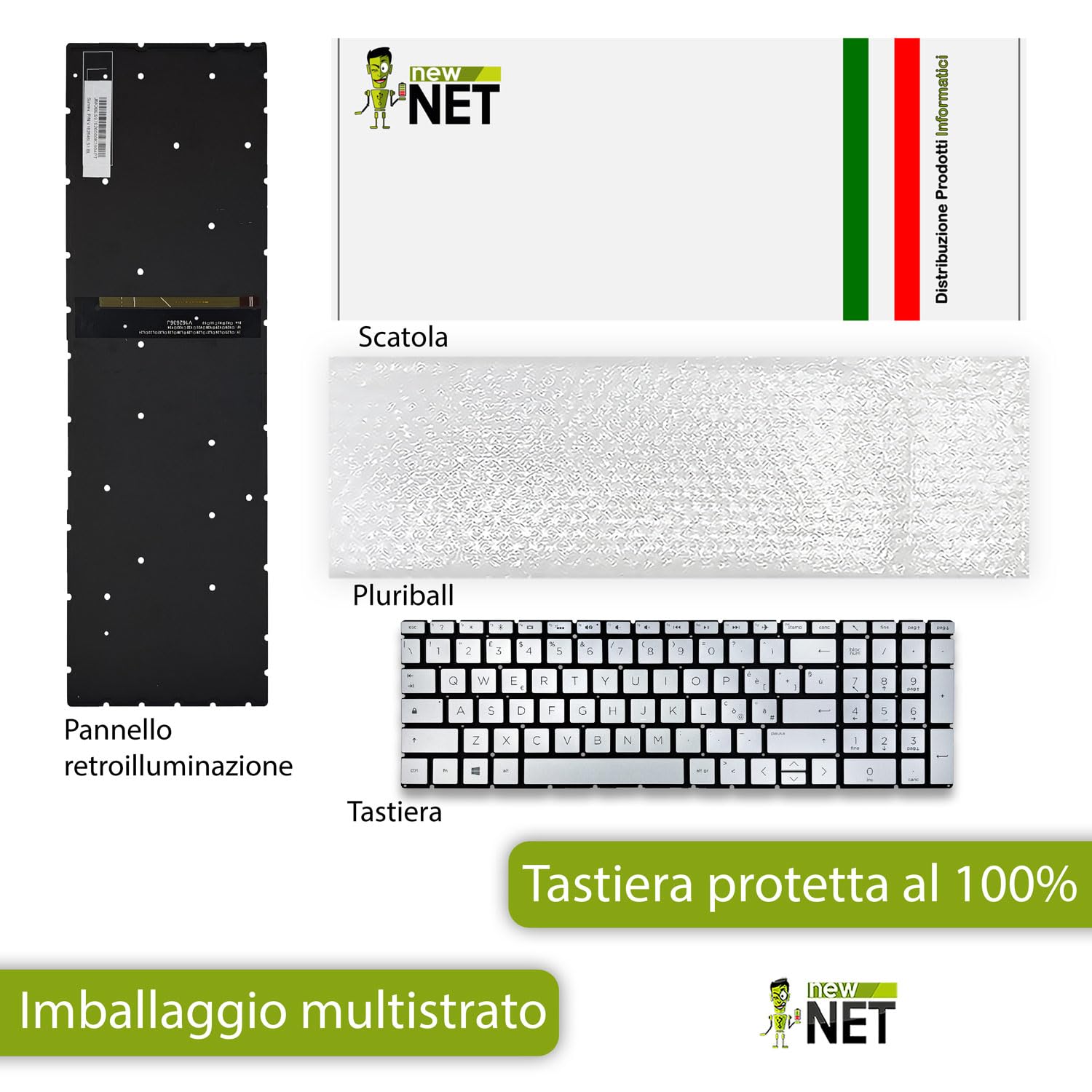 Tastiera Italiana Compatibile per HP 15S-DY, 15S-EQ, 15-EF, 15S-FQ, 15-GW, 15-CX, 15-BS, 15-CB, 15-CC, 15-CD, 15-CK, 15-BW [Senza frame - colore tasti Argento Silver - Retroilluminata - Layout ITA]