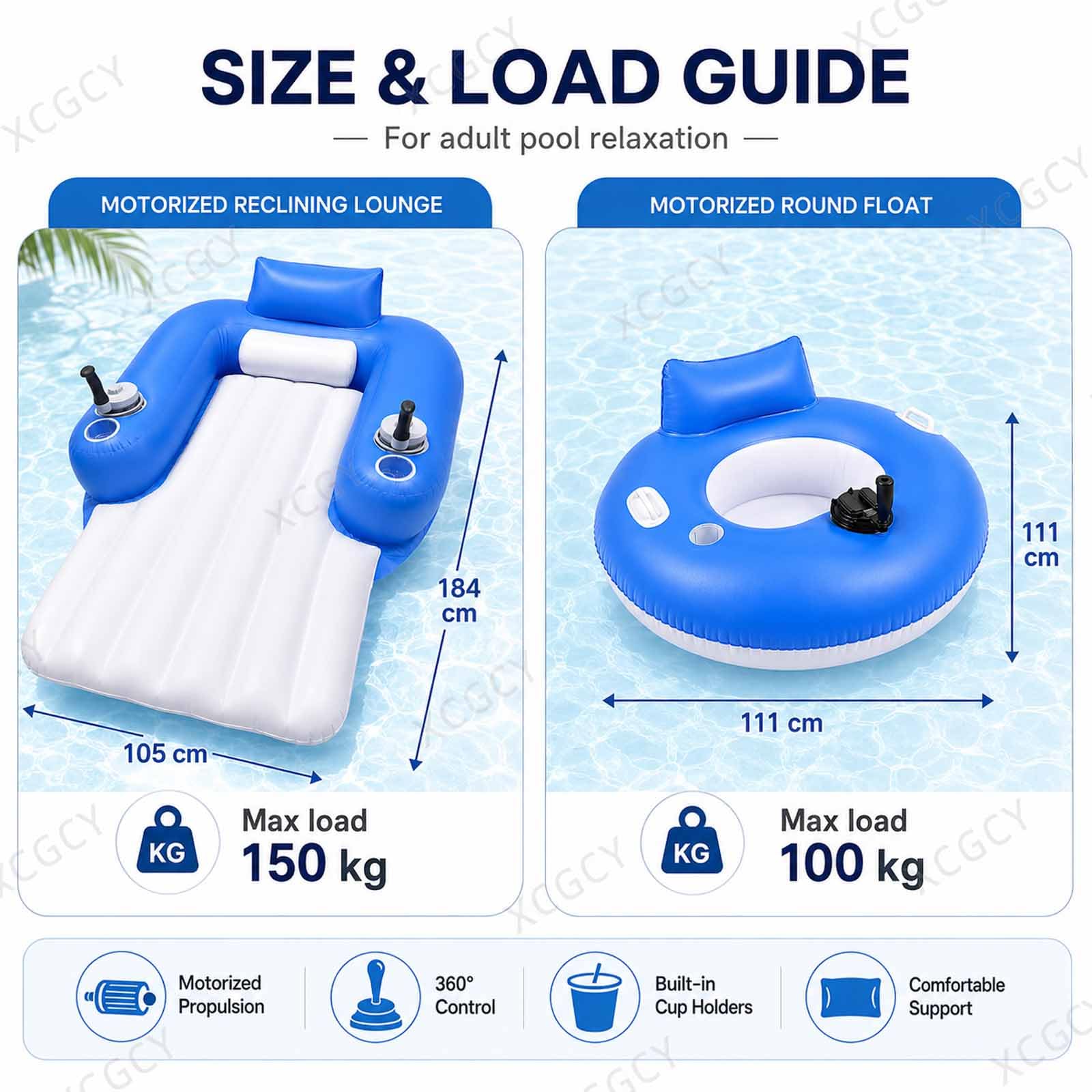 Materassino Galleggiante Motorizzato Per Piscina Per Adulti, Lettino Gonfiabile Elettrico Per Piscina, 113 Kg, 40-60 Min, 2 Motori, Joystick 360°, Ricaricabile, 168×109 Cm, Per Piscine E Acque
