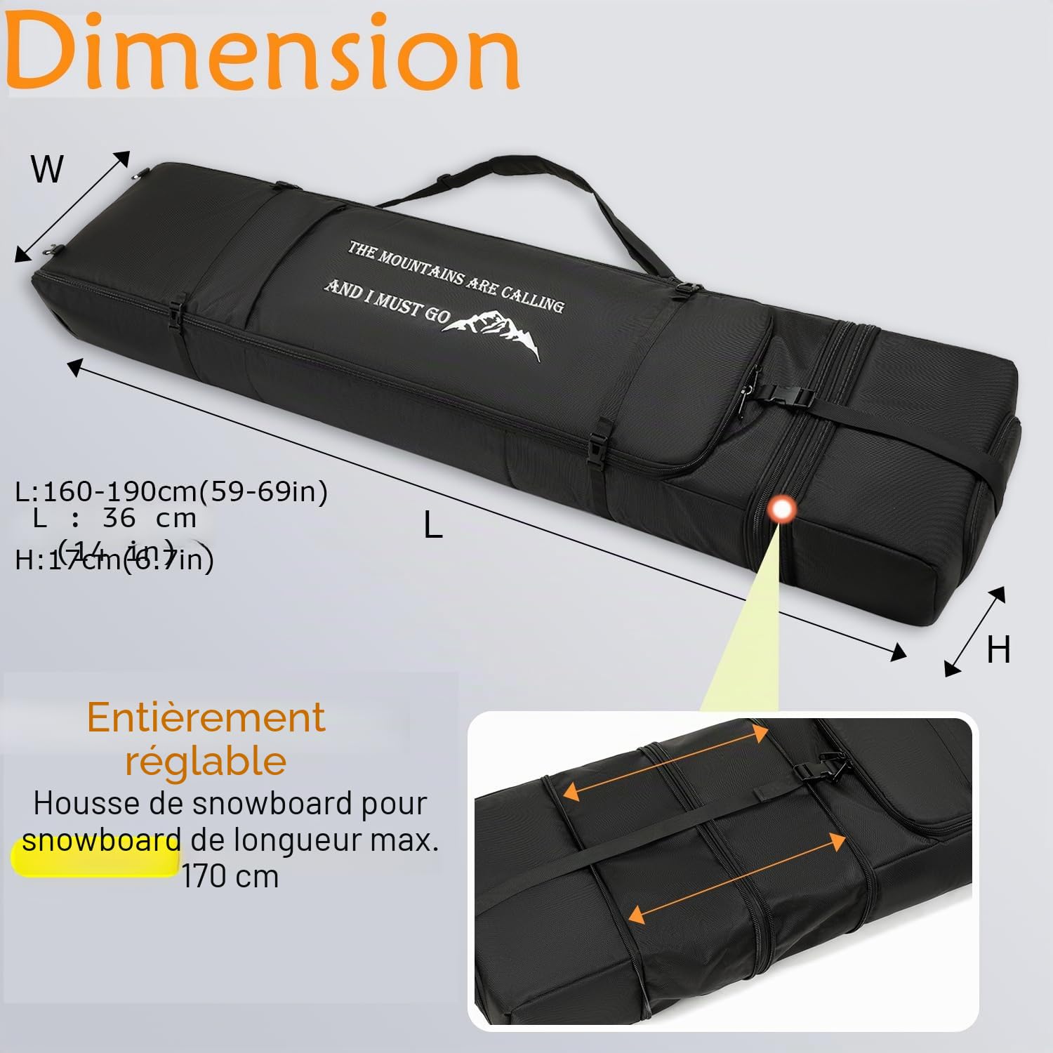 Sac de snowboard de voyage avec roulettes