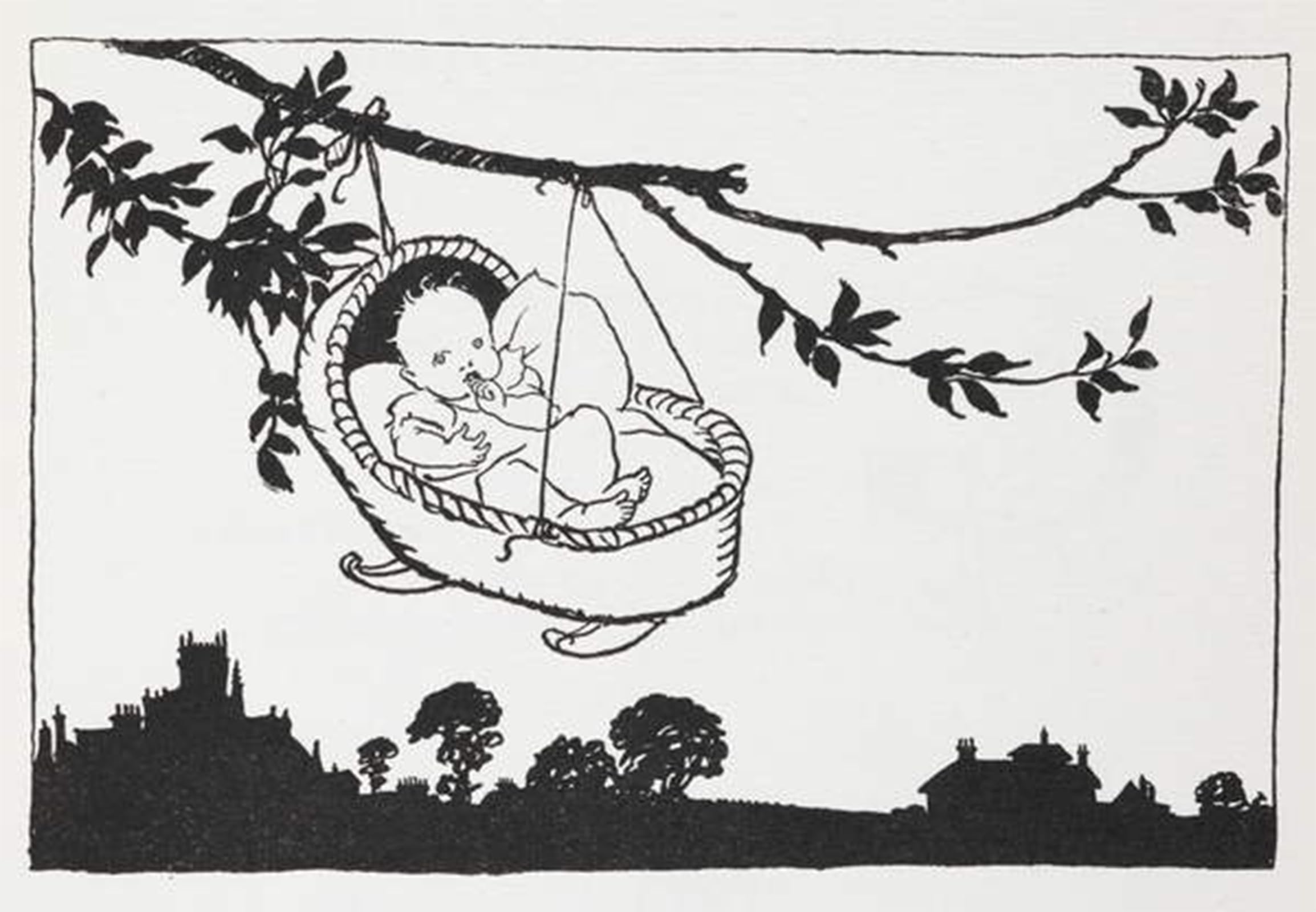 SERENDIPITP Abstract Painting Mural Print Picture Wall Decor Painting Baby in A cot by Arthur Rackham Vintage Wall Artwork for Home Decor 60x90cm