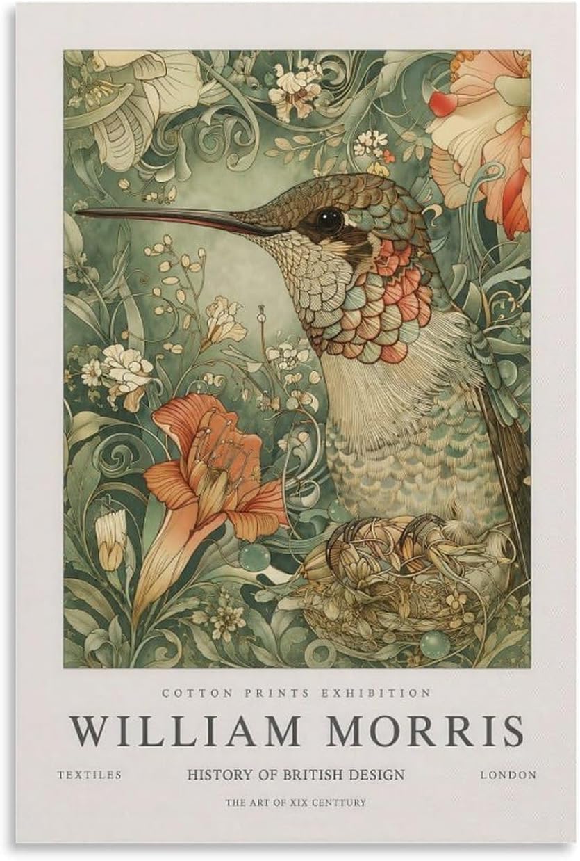 Orjdjz Wxkbl William Morris Poster Hummingbird Wall Art Vintage Canvas Prints William Morris Botanical Painting for Farmhouse Decor Picture 40x60cm Frameless