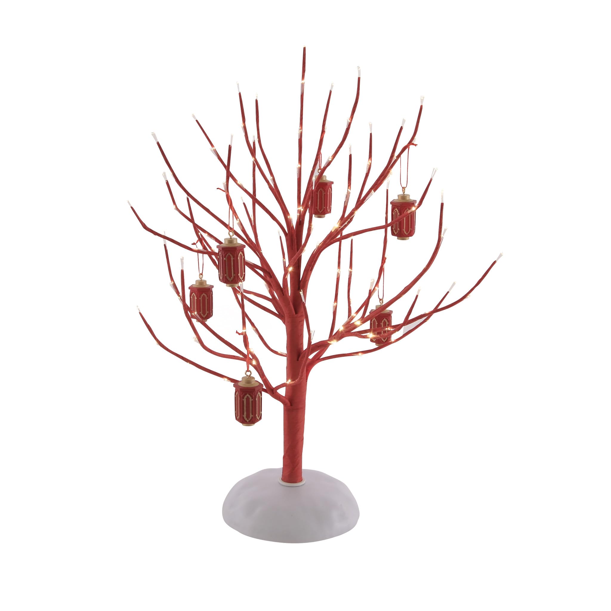 Department 56 Village Collection Accessories Figurine de lanterne porte-bonheur Branche d'arbre lumineuse Rouge 28 cm