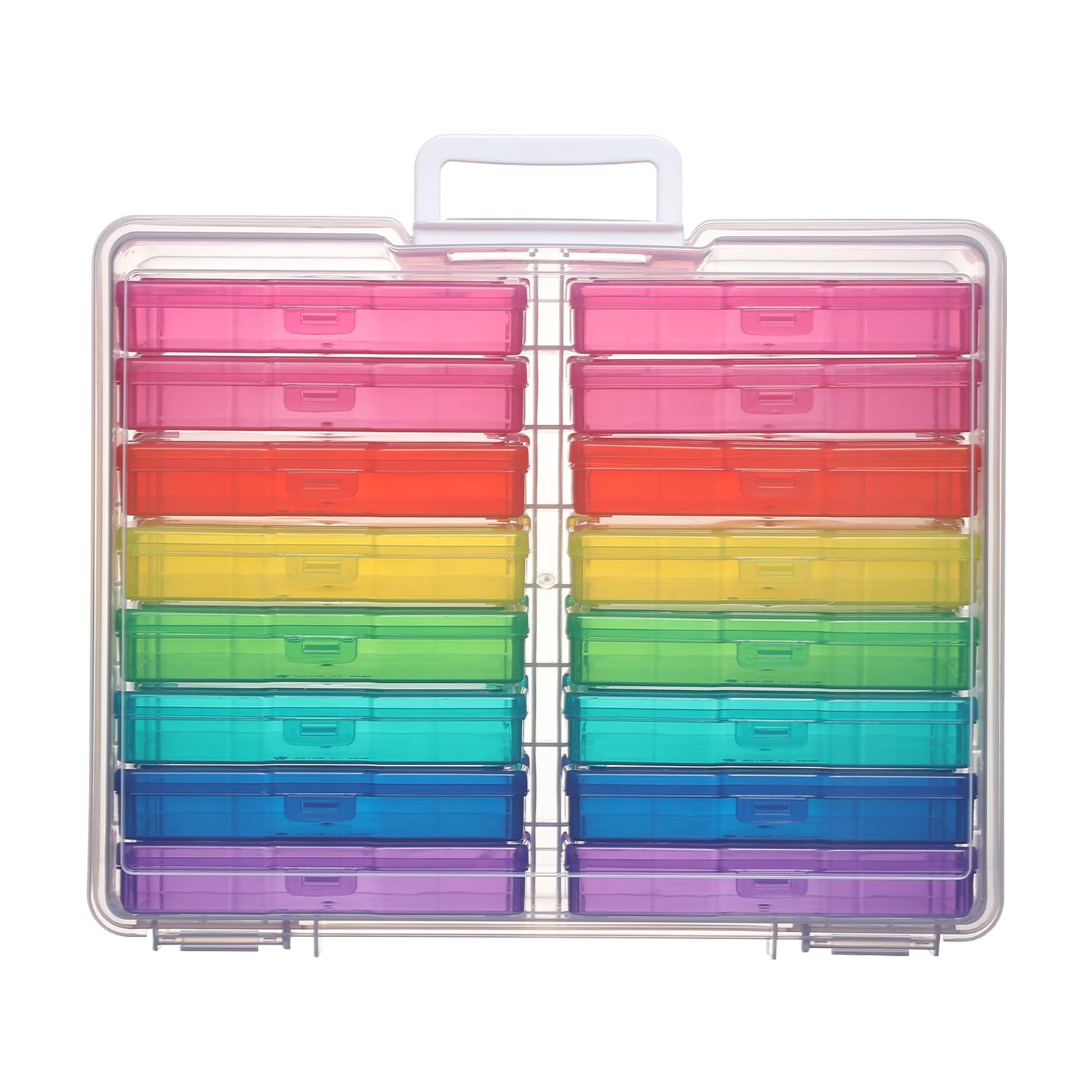 Party Club of America PCA Photo Storage Box 4" x 6" Cases With Handle - 16 Inner Keeper, Large Organizer, Plastic Craft Case for Stickers, Stamps,