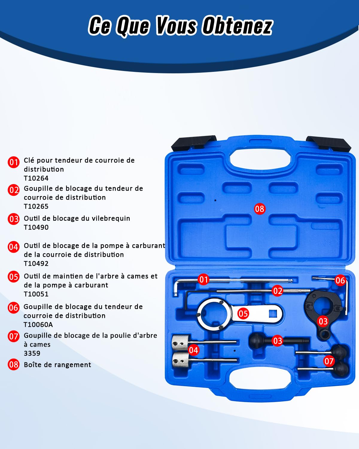 Outils de Réglage Calage du Moteur Compatible avec VW VAG Audi Seat Skoda 1.4 1.6 2.0 TDI CR, Kit de Courroie Distribution d'arbre à Cames Remplace T10264 T10265 T10490 T10492 T10051 T10060A