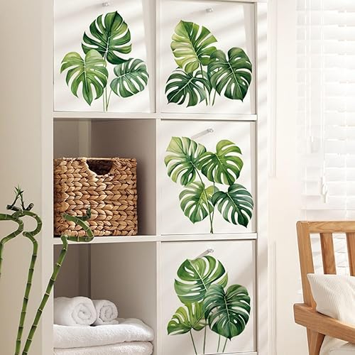 Miniatura 4 de Eutecado Calcomanías de pared de hojas tropicales para sala de estar, dormitorio, hojas de Monstera verdes, calcomanías de pared de plantas
