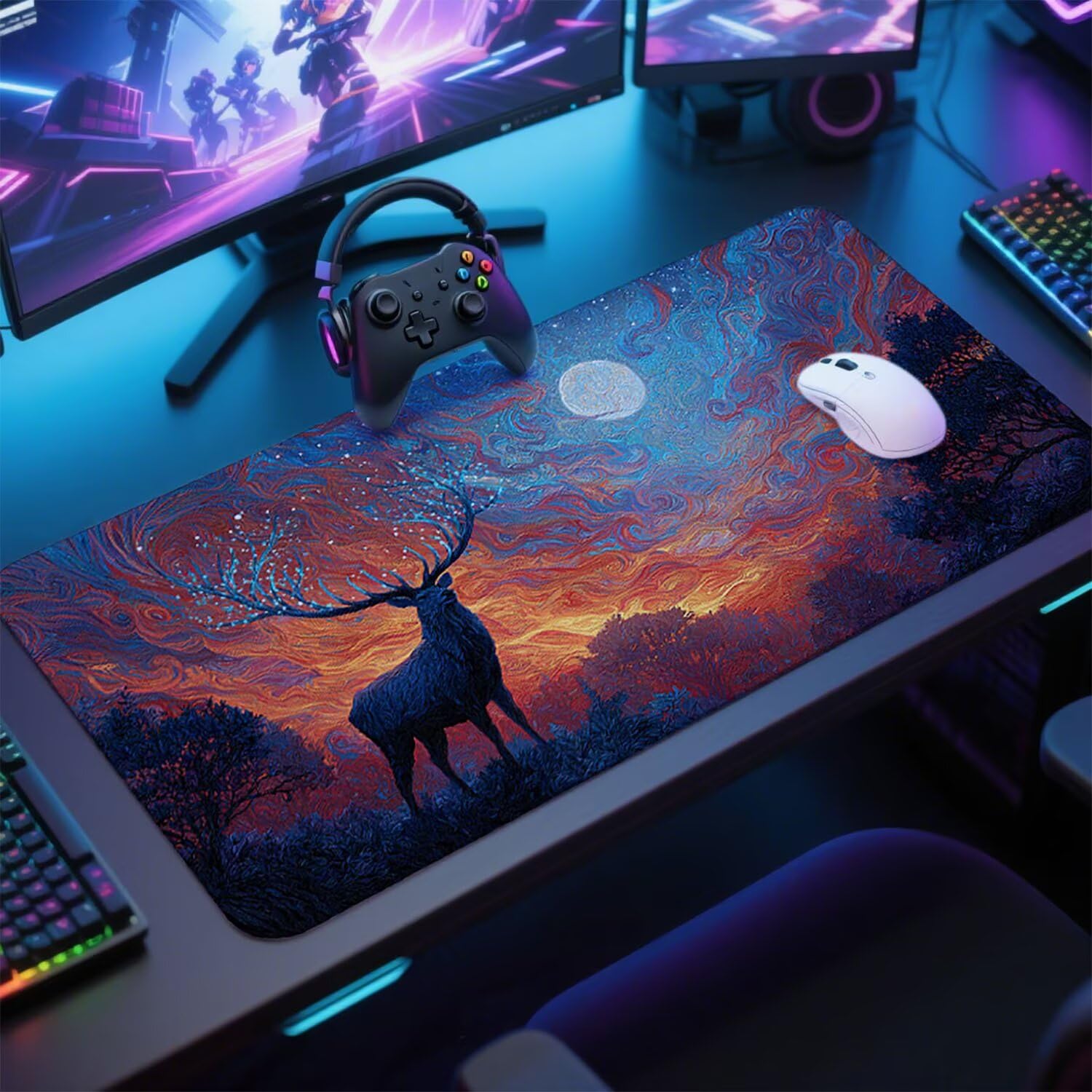 Abstrakcyjna podkładka pod mysz pod mysz pod mysz do gier XXL 1400 x 600 x 3 mm podkładka pod mysz gumowa jeleń duża podkładka pod rękę gracz akcesoria wodoodporne PC, do klawiatury laptopa w-9780
