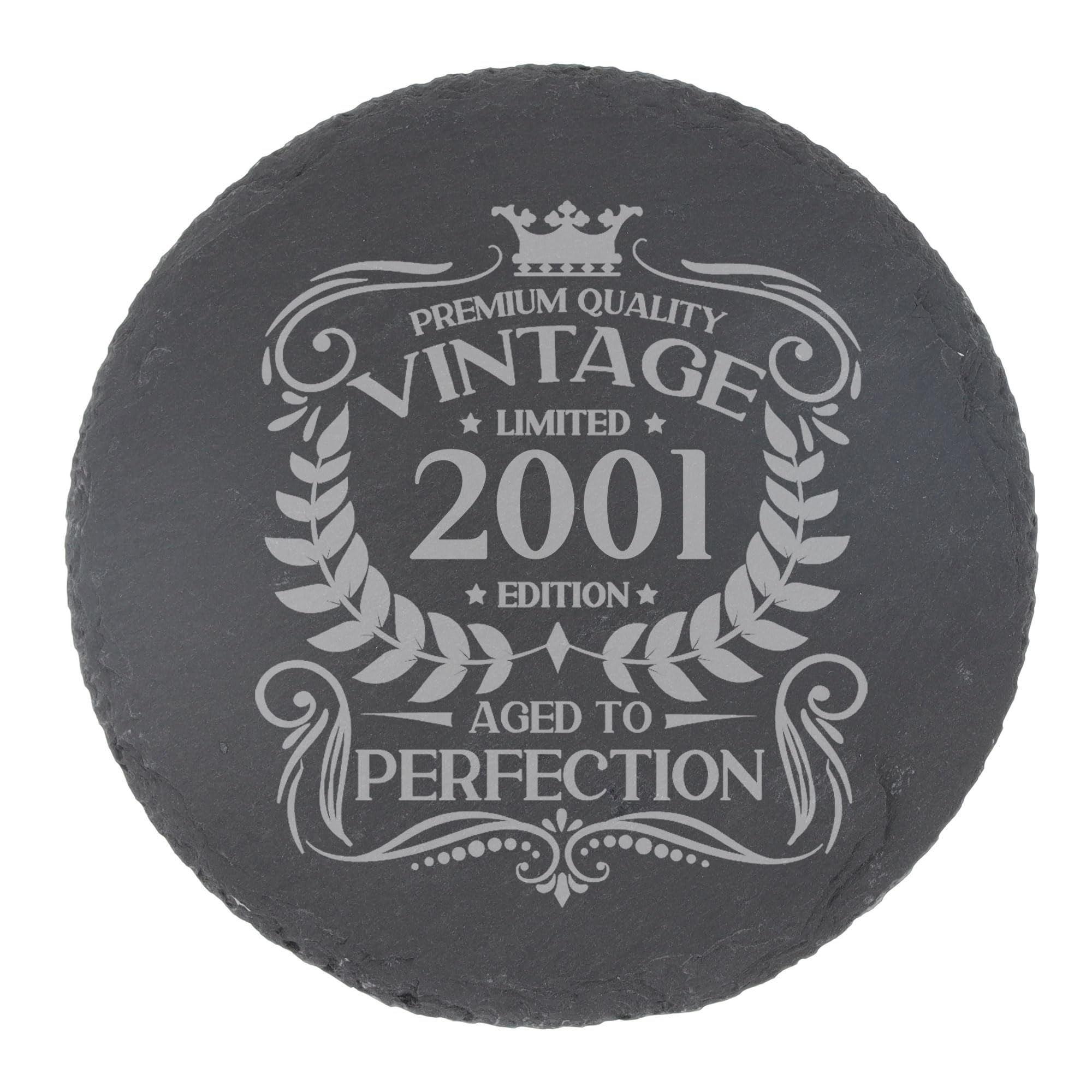 25th Birthday Gift for Men Vintage 2001 Aged to Perfection Engraved Slate Coaster Present for 25 Year Old Etched Natural Slate Placemat (Round Slate) โ image 1