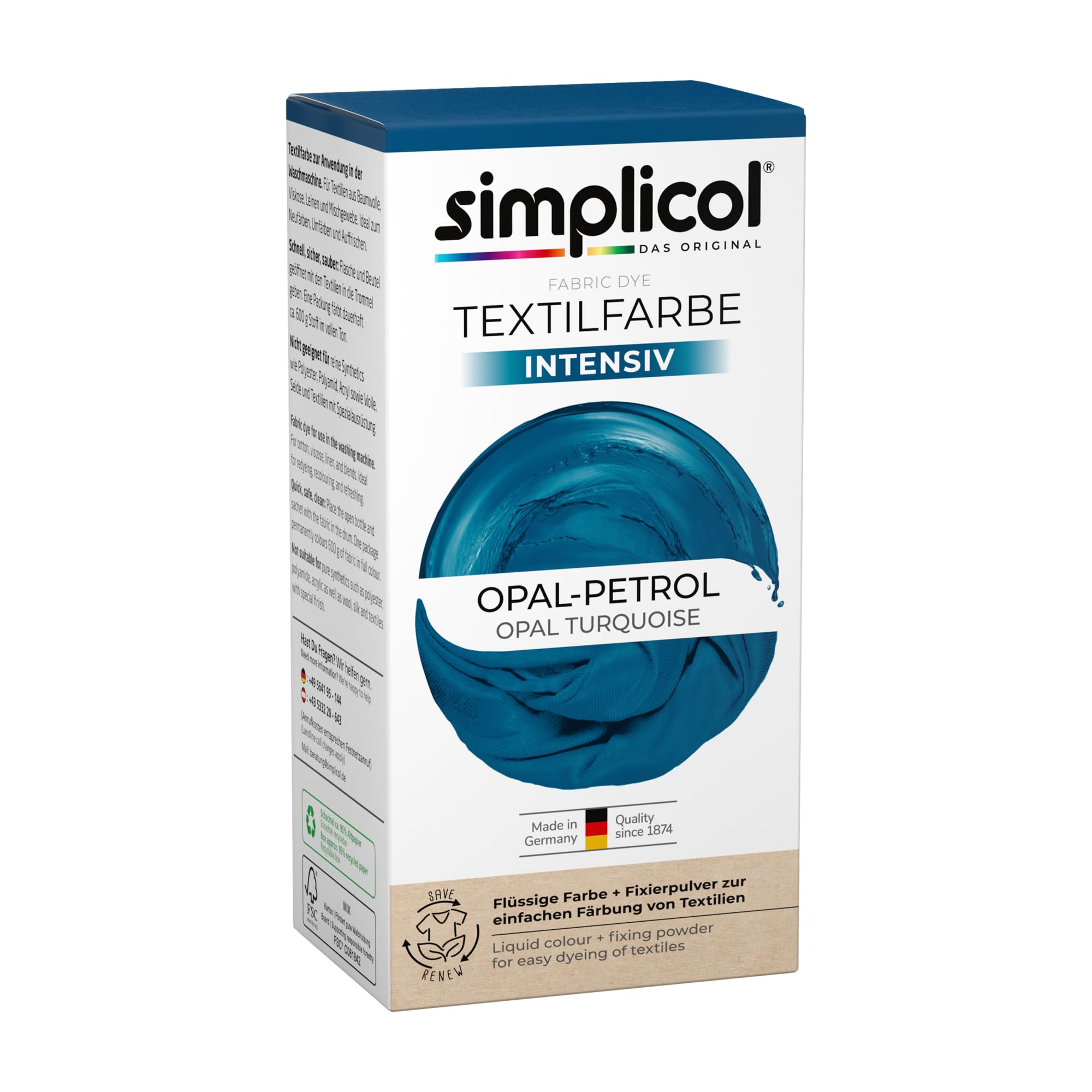 simplicol 2 Piece Set Intense Textile Dye (18 Colours) Opal Petrol 1811: Easy Washing Machine Dyeing All-in-1 Complete Pack