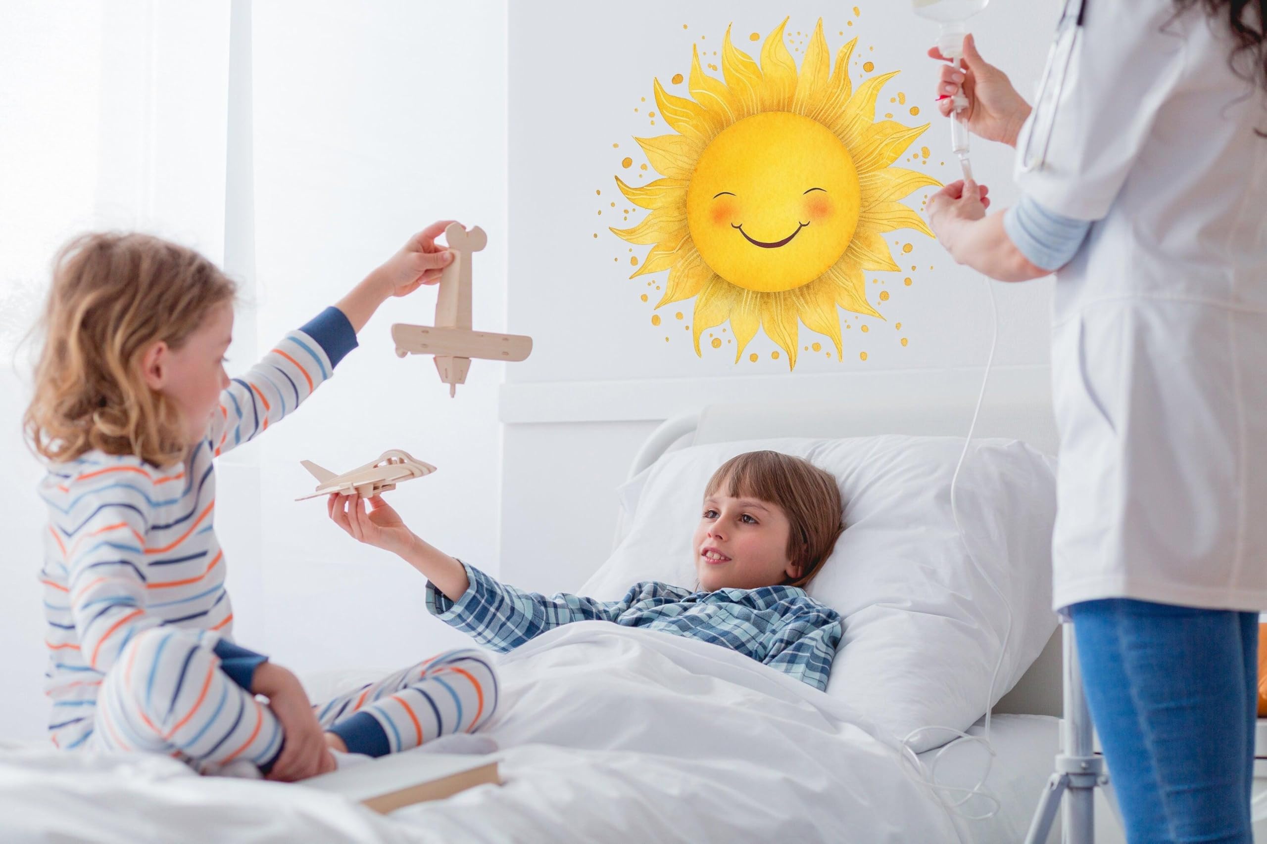 Adesivo da parete ad acquerello con sole felice, decorazione per cameretta dei bambini, 39 x 39 cm