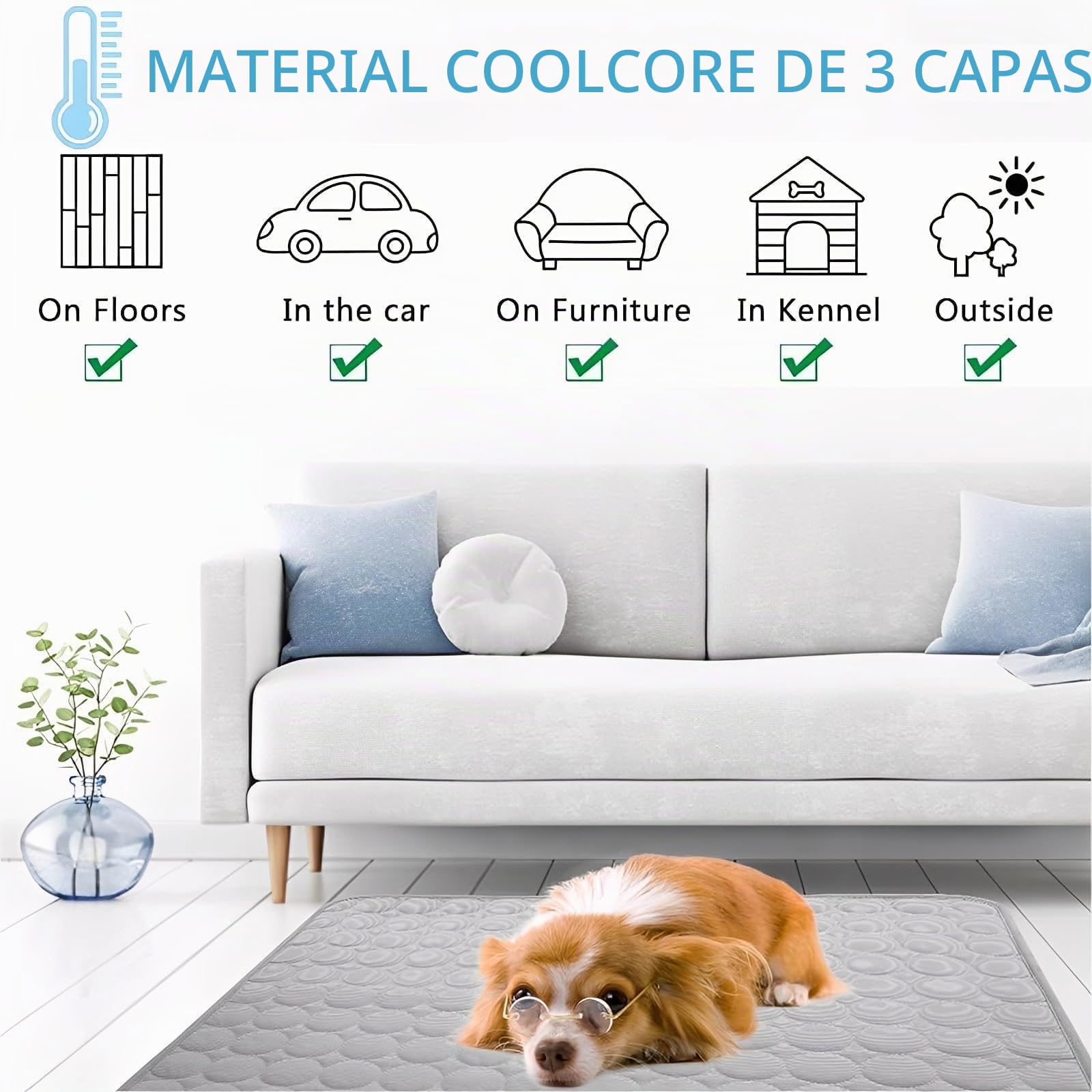 Manta Refrescante para Perros, 100 × 70 cm Colchoneta Perro, Seda Hielo Manta Fria para Perros, Gris Alfombra Refrescante Perro, Alta Disipación Térmica, Suave, Adecuada para Perro y Gatos