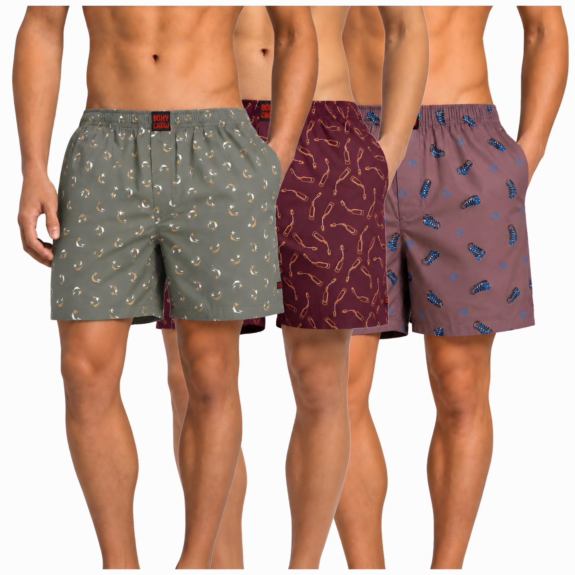 Men's 100% Cotton Boxer Shorts Pack of 3, Green, Maroon & Mauve | Woven Boxers with Side Pockets, No-Marks Elastic Waistband, Breathable Relaxed Fit | Style 008-014-015-image-47