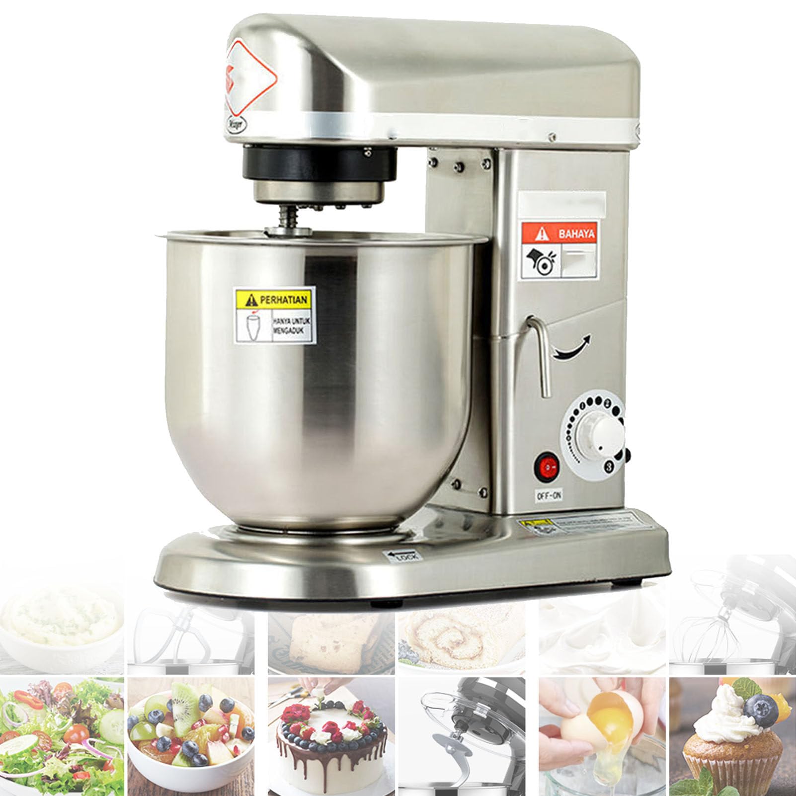 Impastatrice planetaria Professionale, Ciotola in Acciaio Inox, Robusta impastatrice elettrica da Cucina con 3 velocità Regolabili, Gancio per impastare e Frusta Inclusi, Acciaio Inox - 10 l