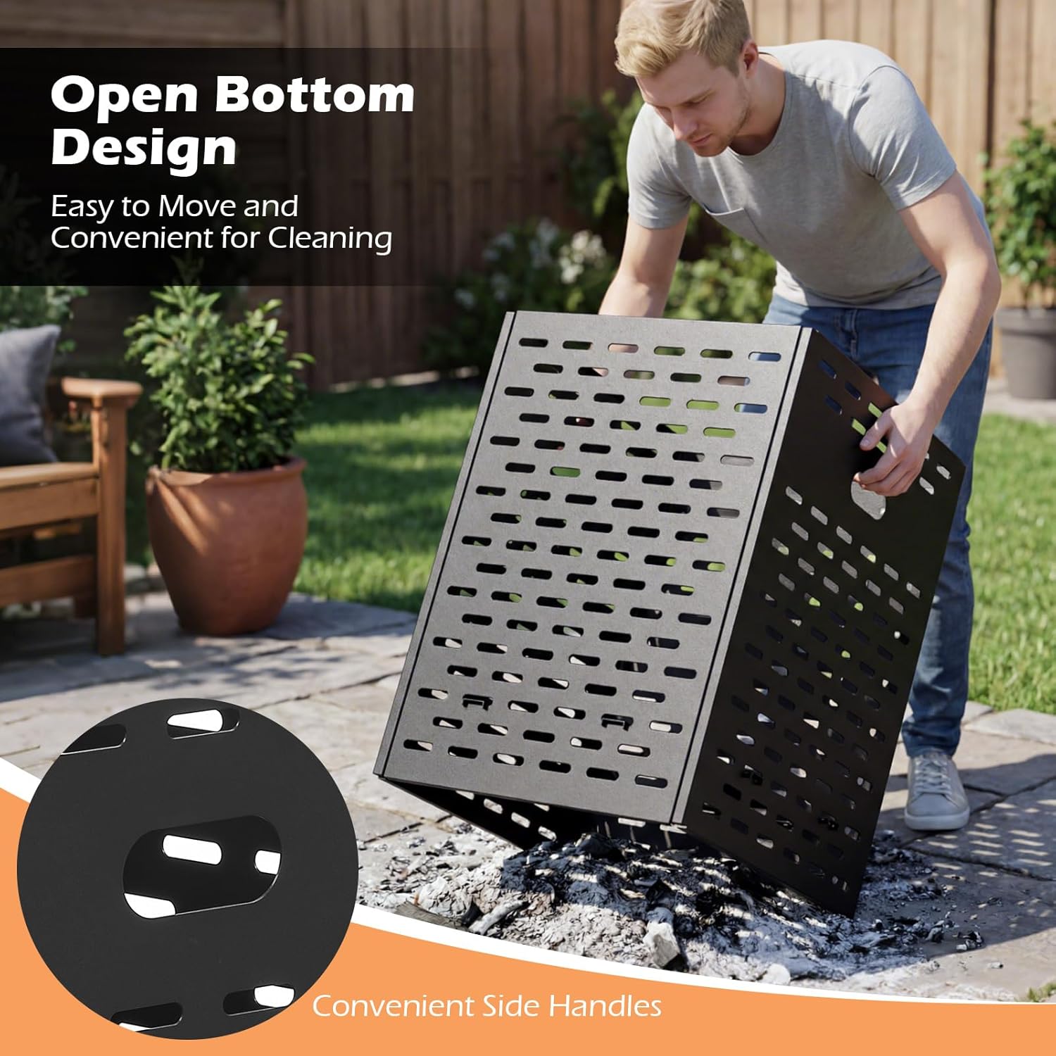 HAPPYGRILL Burn Barrel for Outside, 64 Gallon Ultra Thick Incinerator Steel Drum for Yard Waste, Outdoor Metal Burn Cage for Paper Leaf Trash, No Bottom