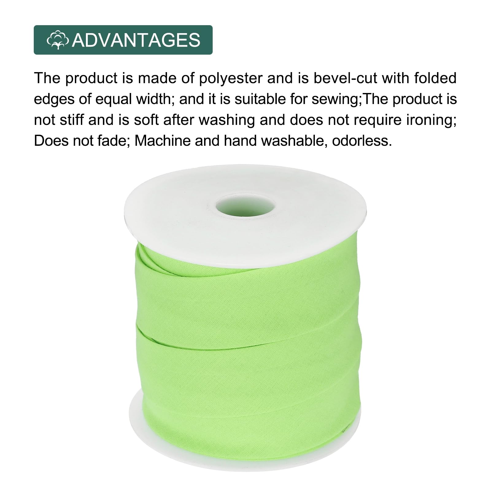 MECCANIXITY Cinta al bies de algodón de doble pliegue de 2,5 cm para costura, costura, acolchado, encuadernación, manualidades (verde, 25 yardas)