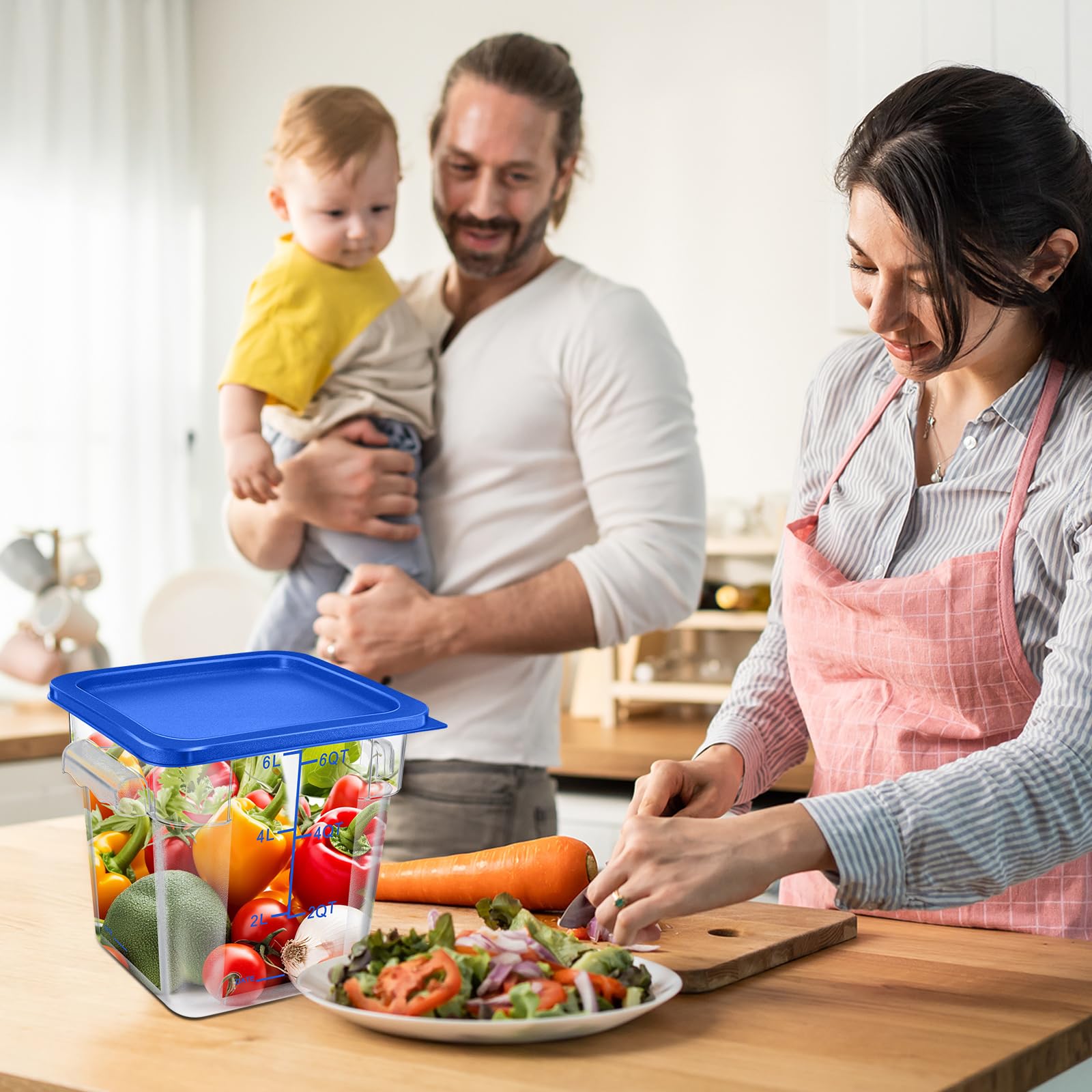 Suclain Pojemniki do przechowywania żywności w restauracji z pokrywkami, zestaw 4 l i 6 l, kwadratowe, przezroczyste pojemniki handlowe z uchwytami wagi, do domu, marynowania, odporne na mięso,