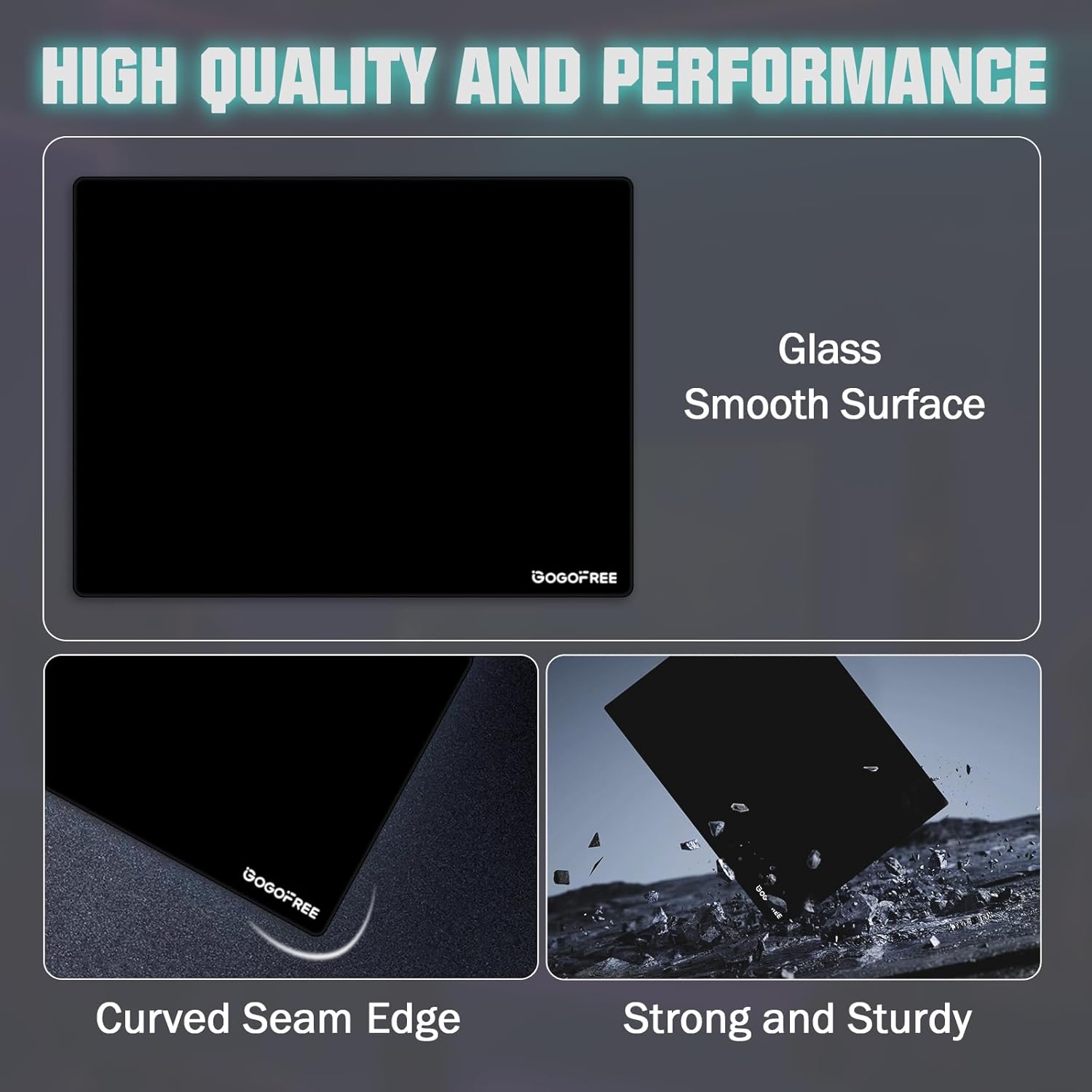 Glass Mousepad with Hard Surface for Gaming, Ultra Smooth Mousepad, Water-Resistant Large Mouse Pad Precision Speed Control for Esport Games/Office, (Black 15.7’’×11.8’’)