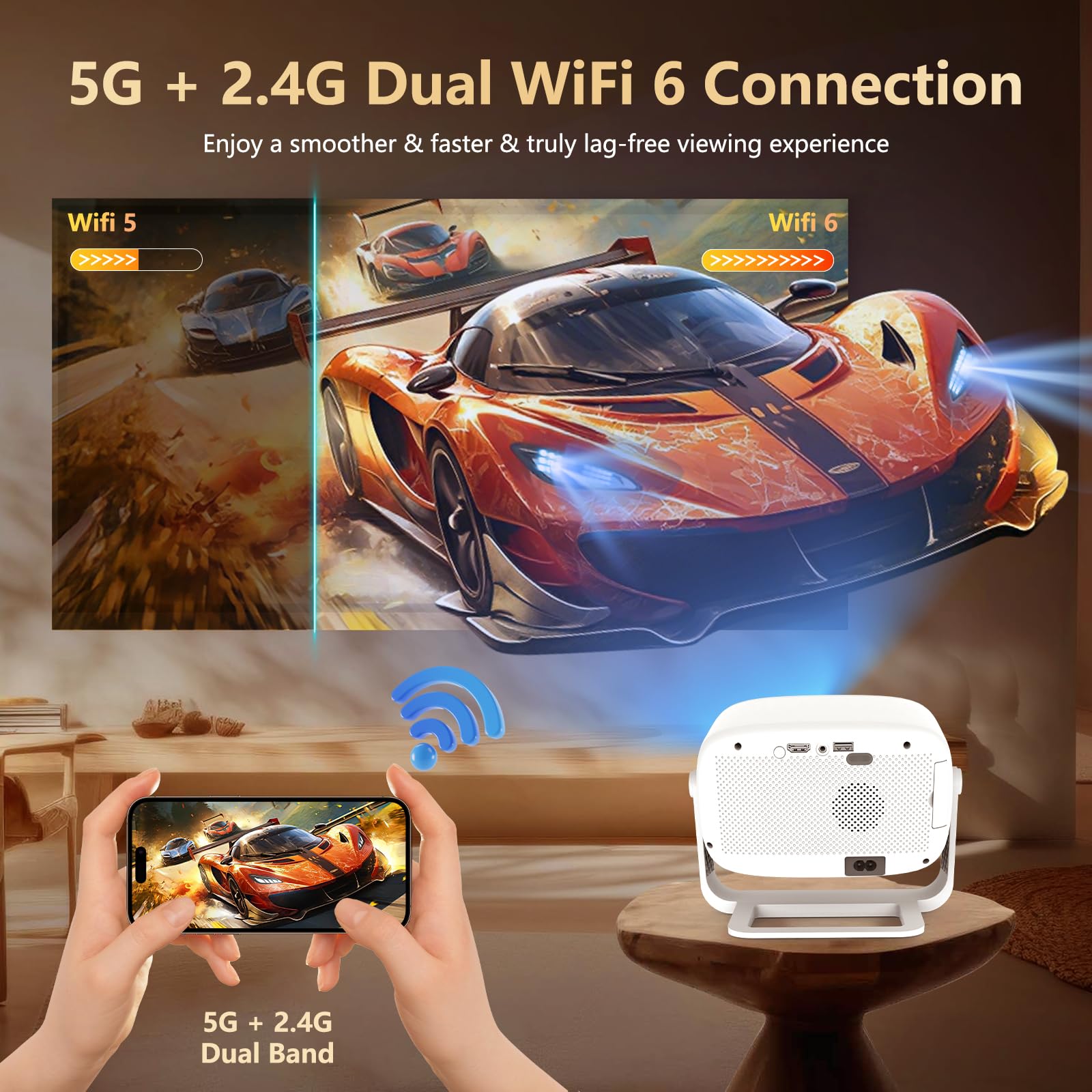 Proiettore Smart 4K, messa a fuoco automatica e Keystone, Azeyou 600 ANSI Full HD 1080P proiettore per camera da letto, Home Cinema WiFi 6 Bluetooth