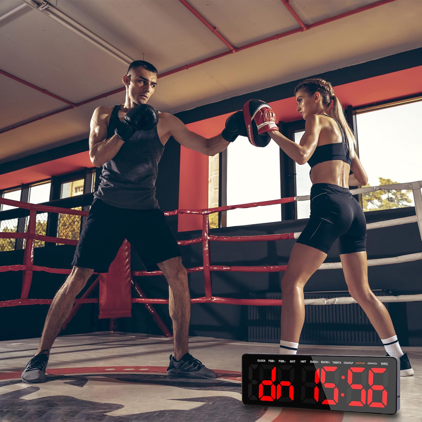 Timer Palestra da Parete,13.2" Orologio da Parete Digitale, Gym Timer Intervallo Fitness LED con CountDown/Up Cronometro, Luminosità & Volume Regolabile, Telecomando per Casa Garage Esterno