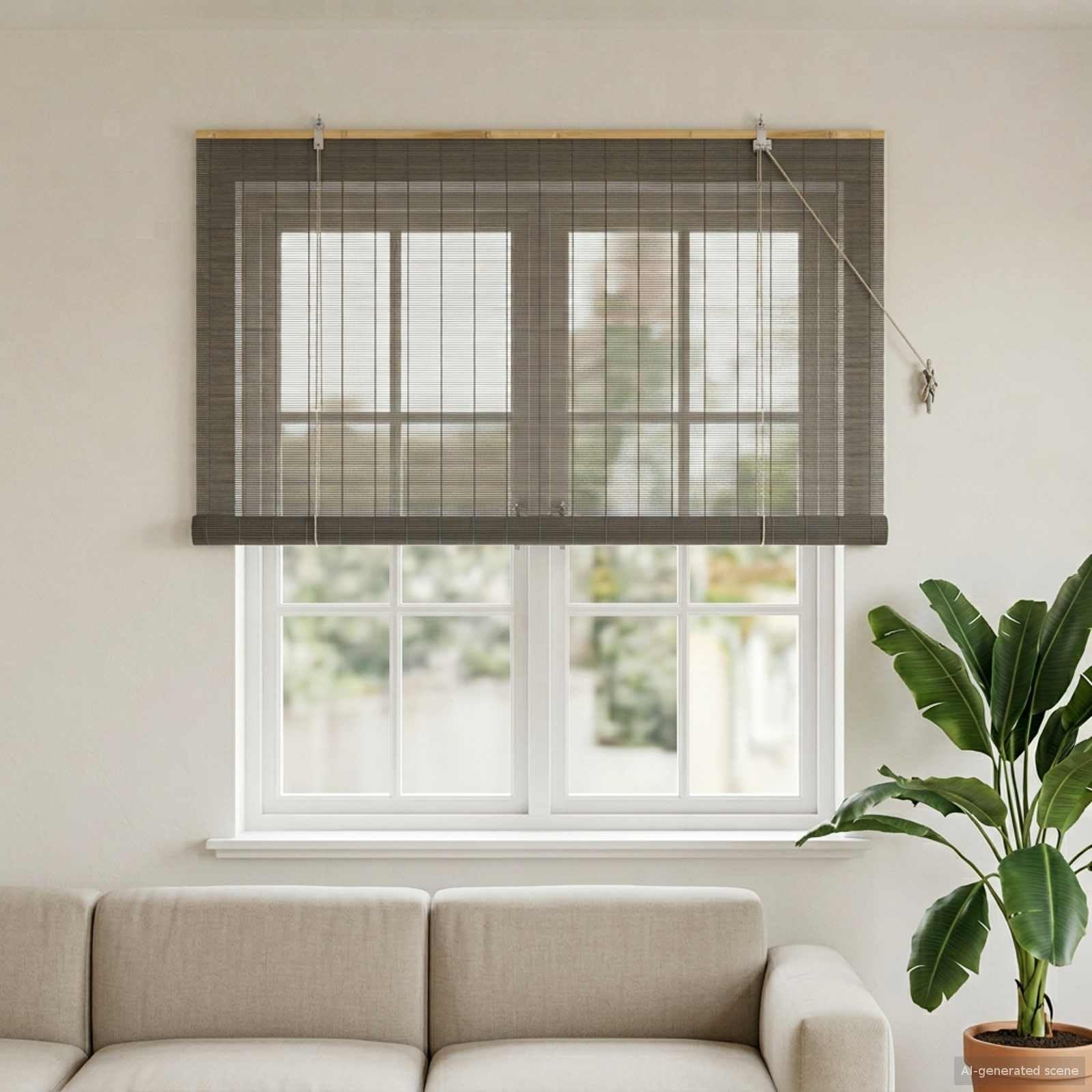 Store enrouleur en bambou gris - 140 x 160 cm - Protection solaire et brise-vue