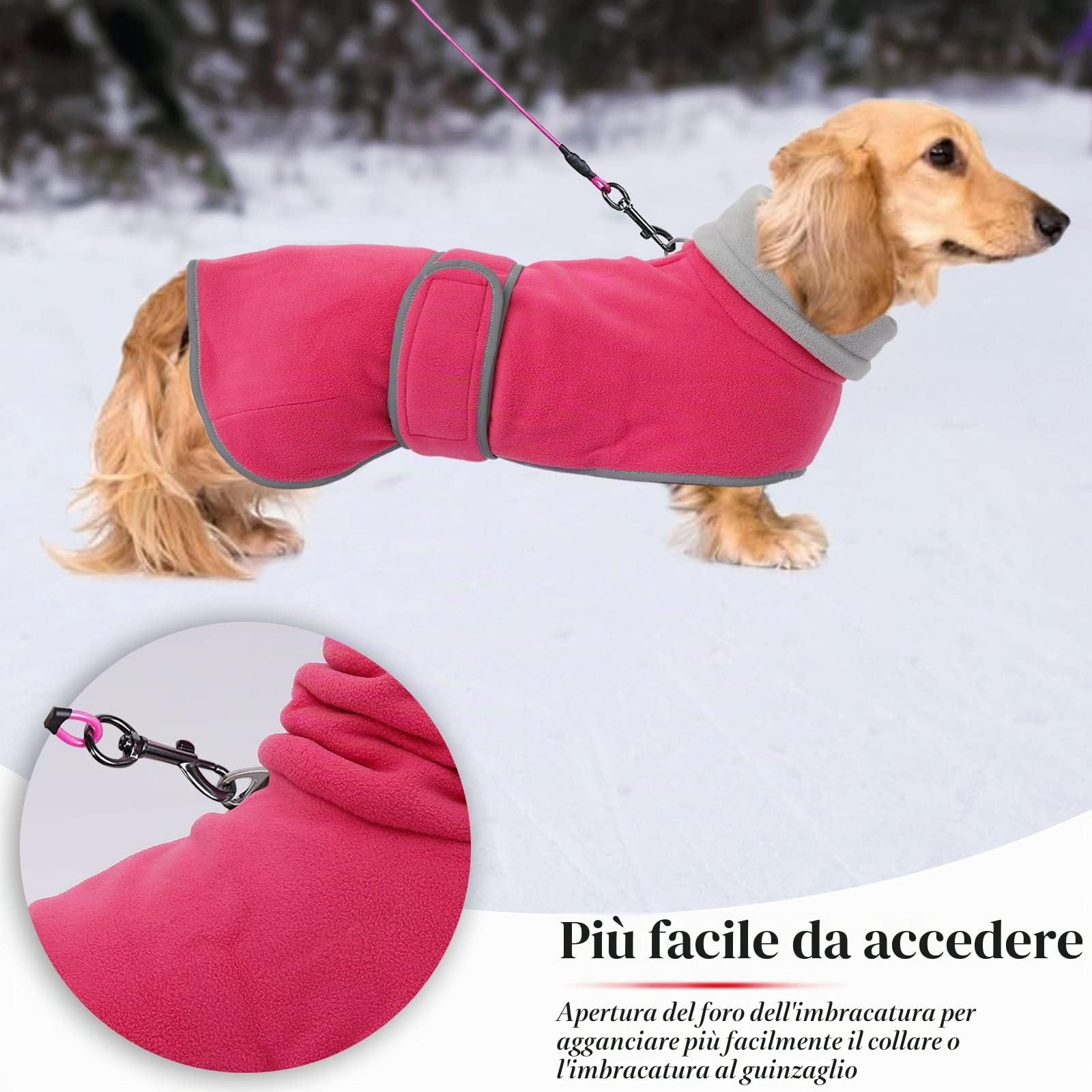 Geyecete -Invernale Cappotto per cane bassotti, con fodera in pile caldo, abbigliamento da esterni in pile polare per cani, con Foro per Imbracatura,Giacca per cani piccola y media-Rosa-S