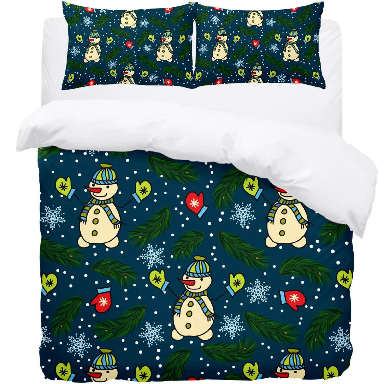 Parure de lit simple 3 pièces bonhomme de neige avec housse de couette