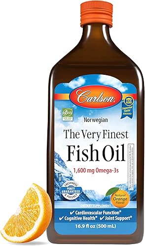 Carlson - El aceite de pescado muy fino, 1600 mg de omega-3, suplemento de aceite de pescado líquido, aceite de pescado noruego, capturado en la