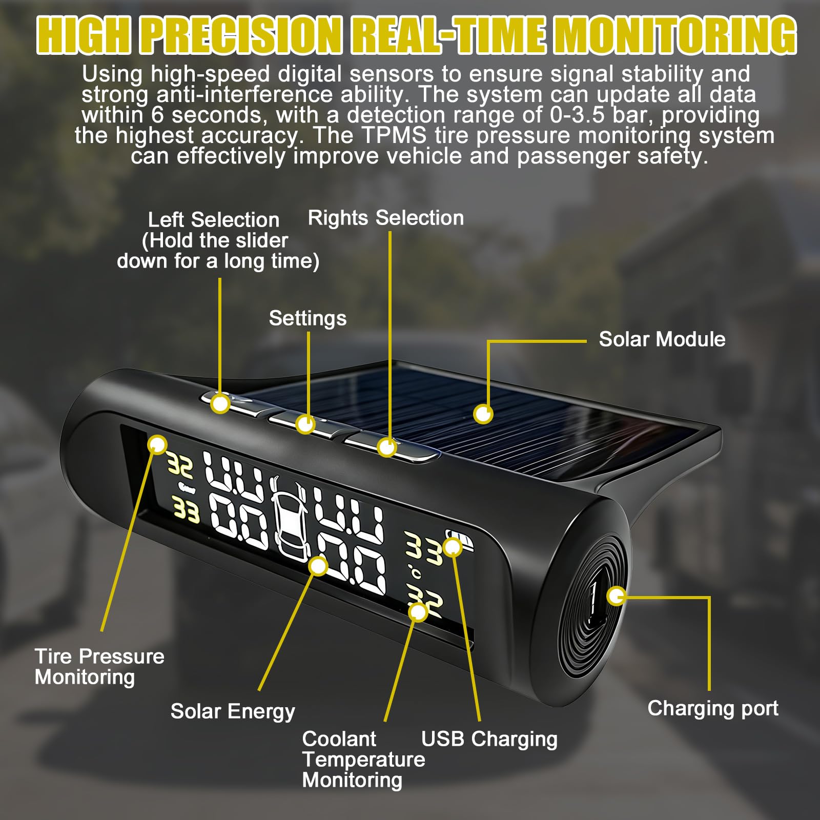 TPMS Reifendruckkontrollsystem, Reifendrucküberwachungssystem, mit LCD-Anzeige und 4 Externen Reifendrucksensor, Solar & USB Aufladbar, Monitor Auto Reifendruckkontrollsystem für RV, LKW, Van und SUV