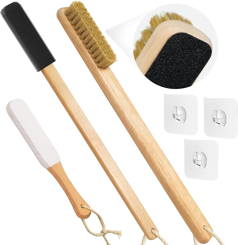 ELFRhino Kit com Escova Corporal, Escova para Espaços entre os Dedos e Lixa para Pés, Preto