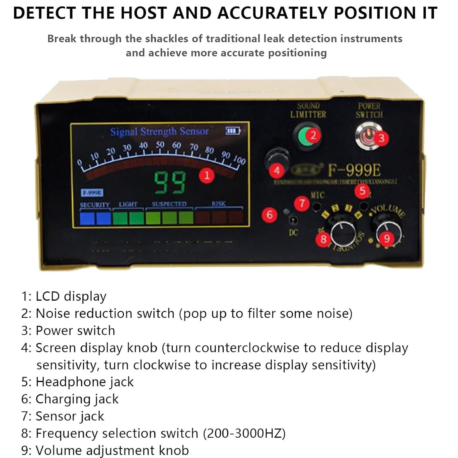 Detector De Fuga De Agua SubterráNea De Agua Y Vapor, Detector De Fuga De TuberíA De Agua De 9 V, 4 Engranajes Ajustables, Para TuberíAs Interiores/Exteriores