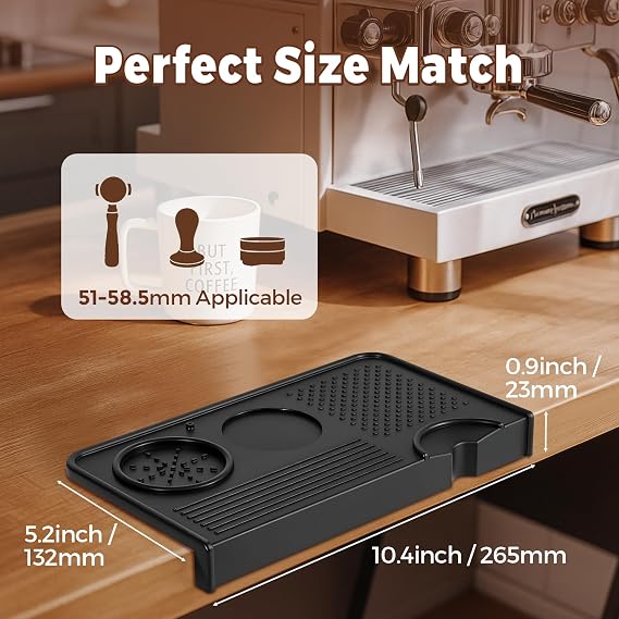 Coffee Tamping Mat, 10.43″×5.63″ Food Grade Silicone 7mm Thickend Espresso Tamper Mat for Barista Espresso Machine, Multi-Slot Design for Portafilter, Accessories and Tamp Station
