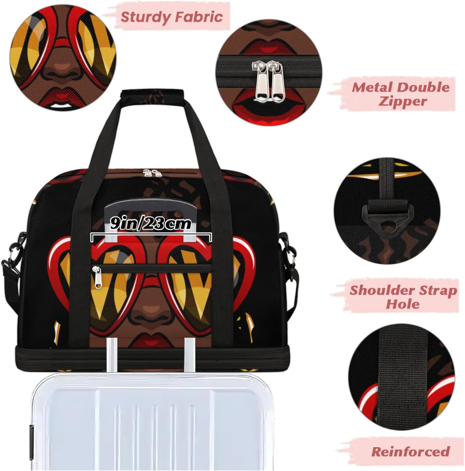 African American Women Foldable Travel Duffel Bag, Expandable Sports Gym Bag with Shoes Compartment Weekender Overnight Totes Bags for Women Men - Image 5