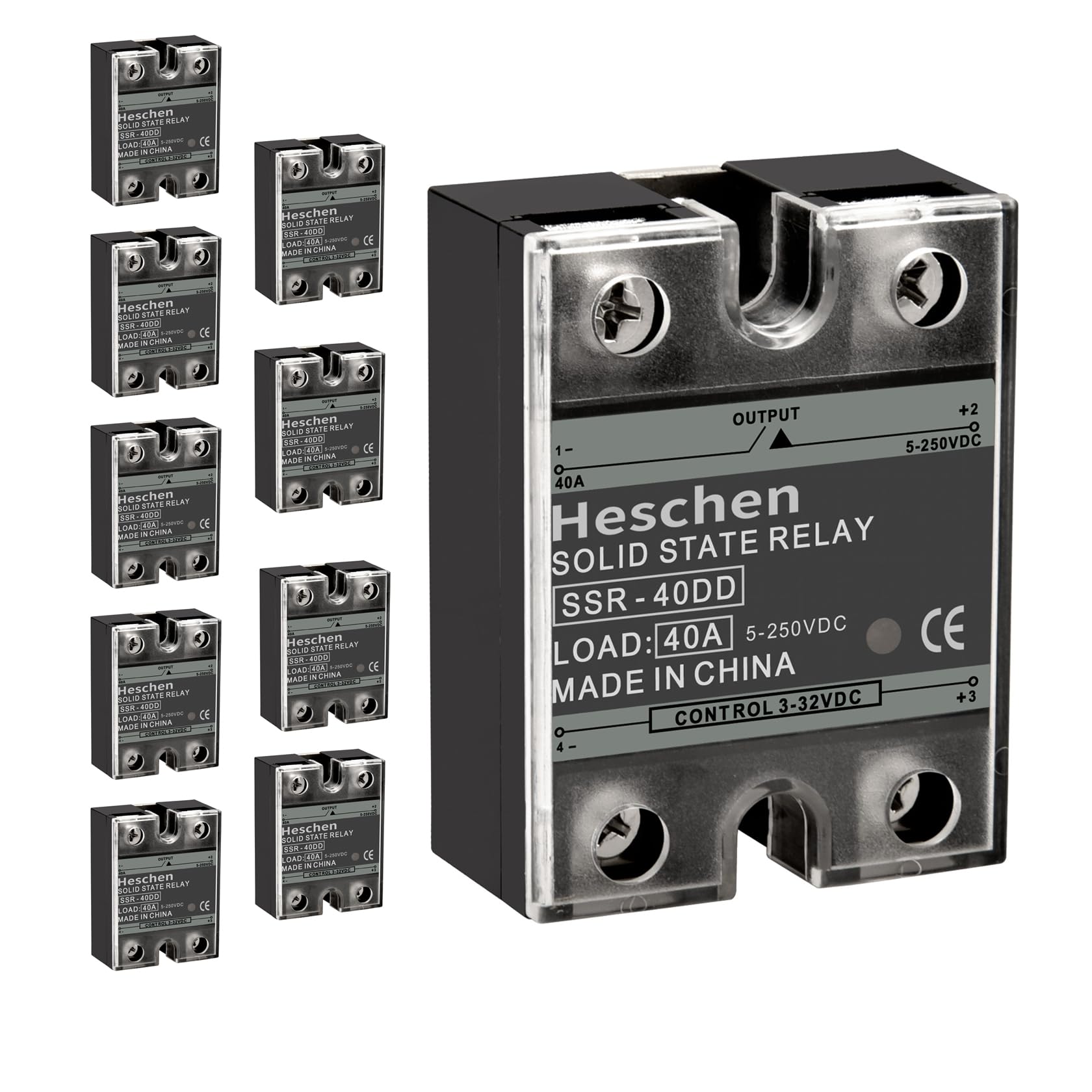 Heschen Einphasiges DC/DC Halbleiterrelais, SSR-40DD, Eingang 4-32VDC, Ausgang 24-220VDC, 40A 50-60Hz (10)
