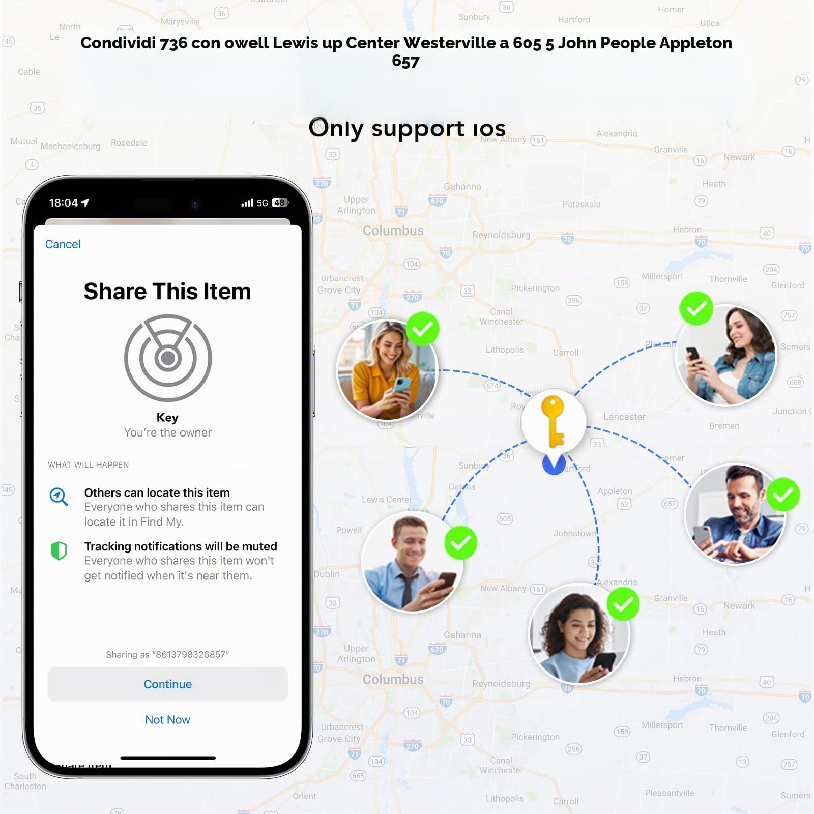 Air Tracker Tag 4 pezzi, Air Tracker Funziona Bluetooth Trova oggetti Compatibile Apple (solo iOS) Localizzatore Chiavi Borse, Bagagli, Zaini, Batteria Sostituibile Rosa,Viola,Verde,Blu