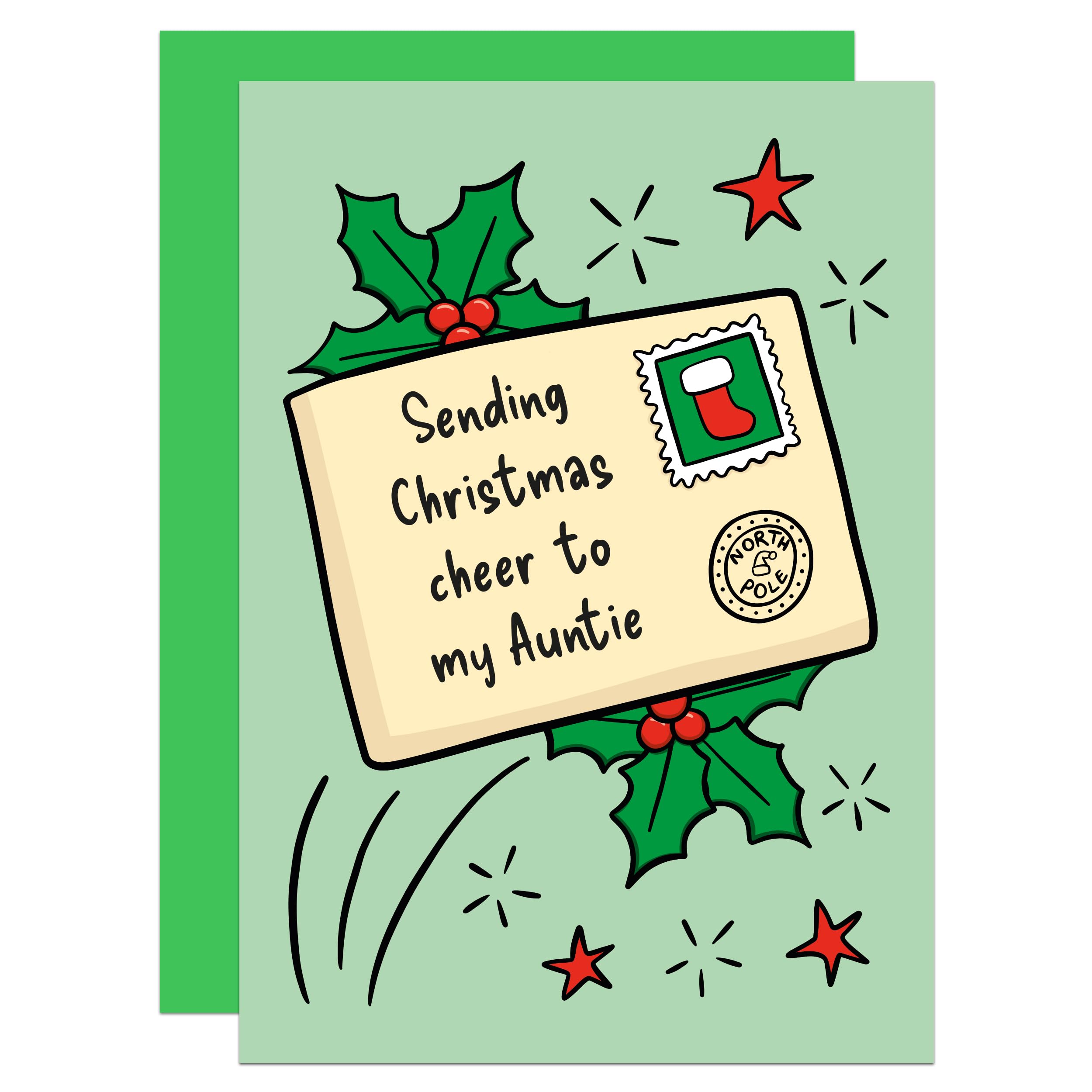 Auntie Christmas Cheer Card, To Aunt, From Niece, From Nephew, Cute, Letter, Letterbox (Auntie)