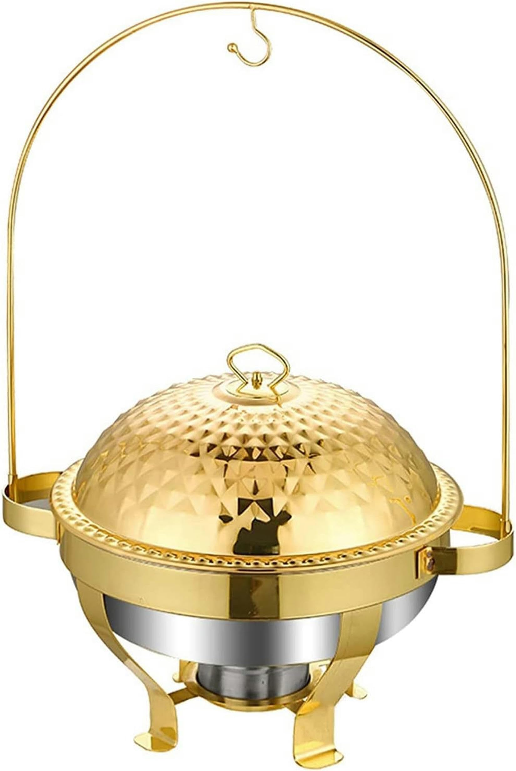 Chafing Dish in acciaio inossidabile dorato con gancio, set di contenitori riscaldanti per buffet di catering, include teglia per cibo, teglia per acqua, porta combustibile, per feste, matrimoni, ri