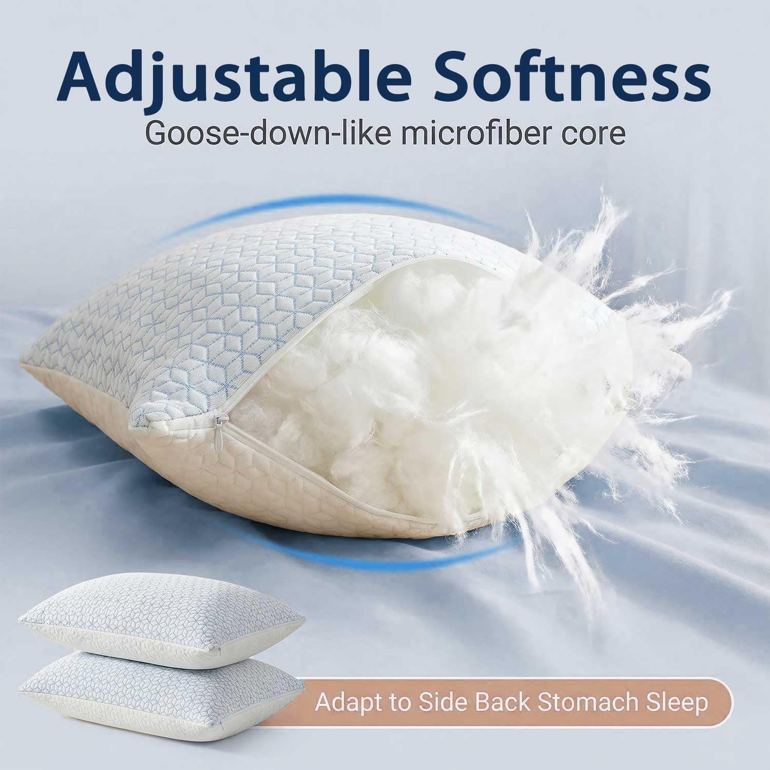 Faux-Goose Down Pillows Standard/Queen Size Set of 2, Cooling Soft Fluffy Pillows with Zippered Removable Cover(Rayon Drived from Bamboo Fabric) for Side Back Stomach Sleepers - 2
