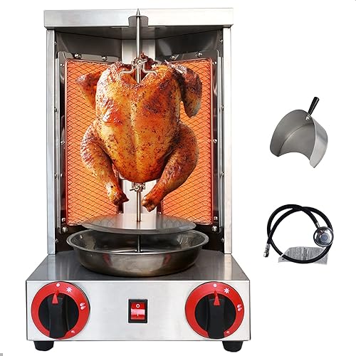 Li Bai Shawarma Machine Doner Kebab Grill 110v Gyro Rotisserie Gas propano Vertical Broiler con 2 quemadores Cuerpo de acero inoxidable para