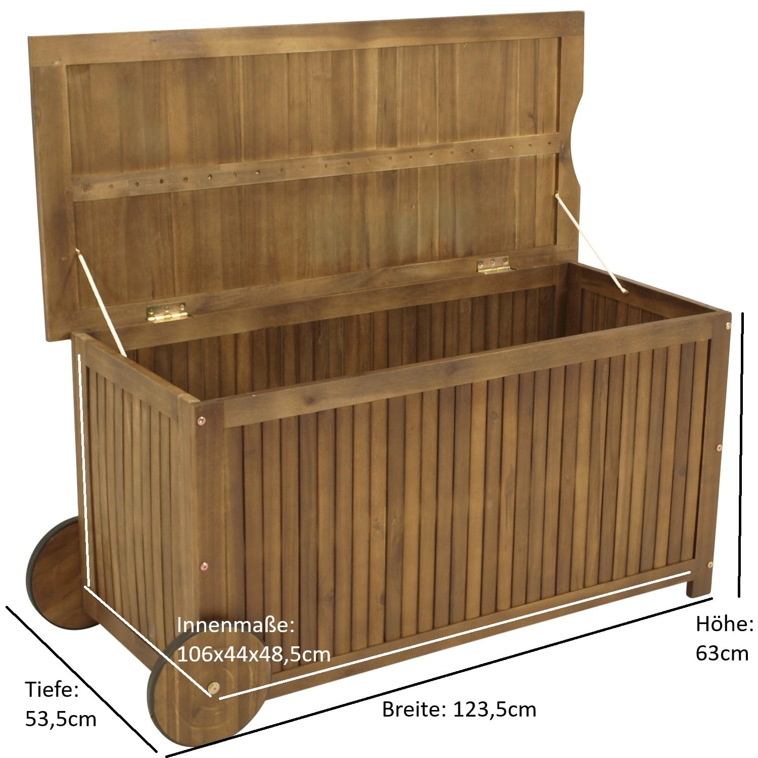 DEGAMO Kissenbox Auflagenbox NAVARRA mit Rollen, Akazienholz braun geölt, Outdoor, FSC®-zertifiziert