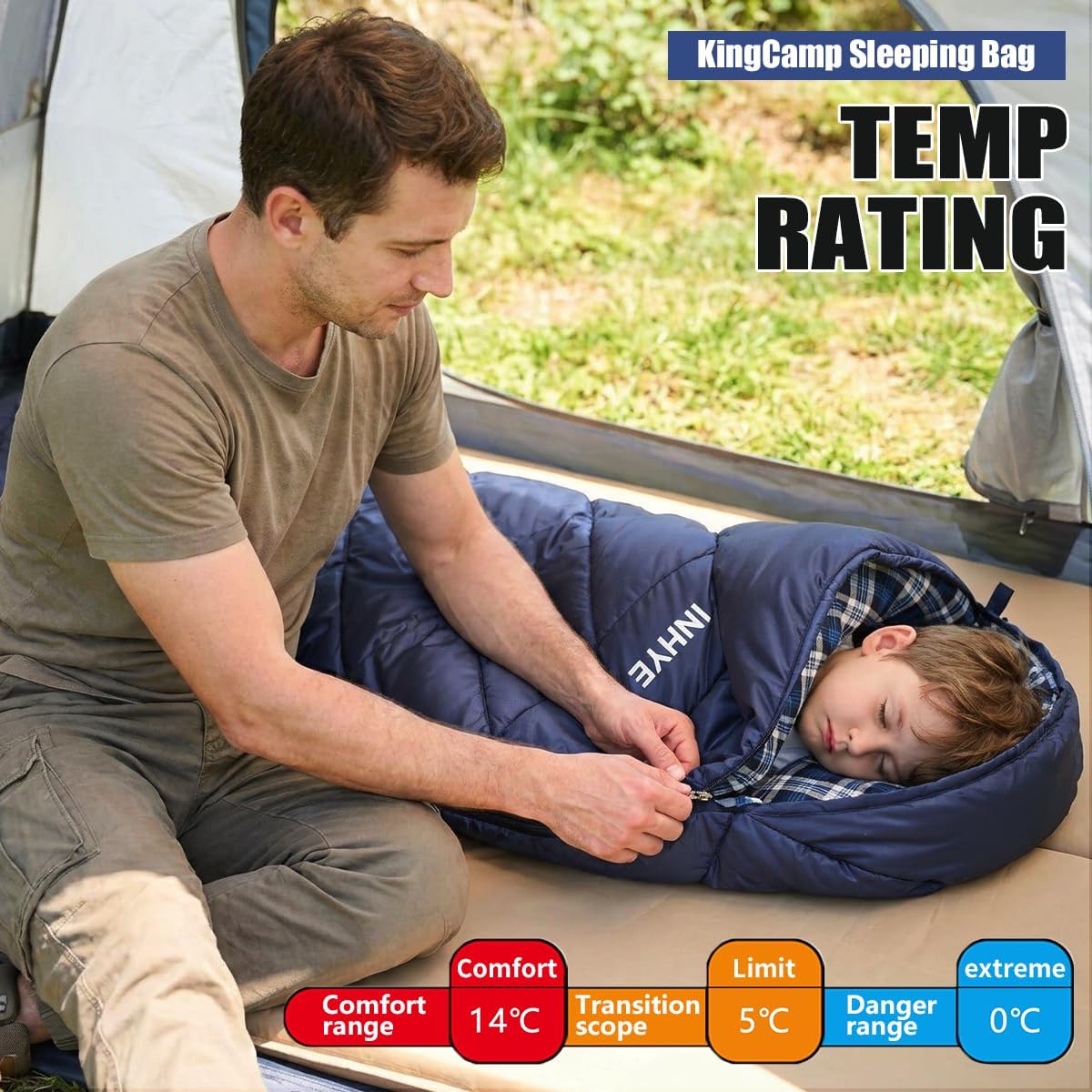SHINHYE Kids Sleeping Bag for Cold Weather (45°F) - Lightweight, Waterproof & Compact Flannel Bag for Camping. Fits Youth 10-12 Years (4'7" to 5'5")