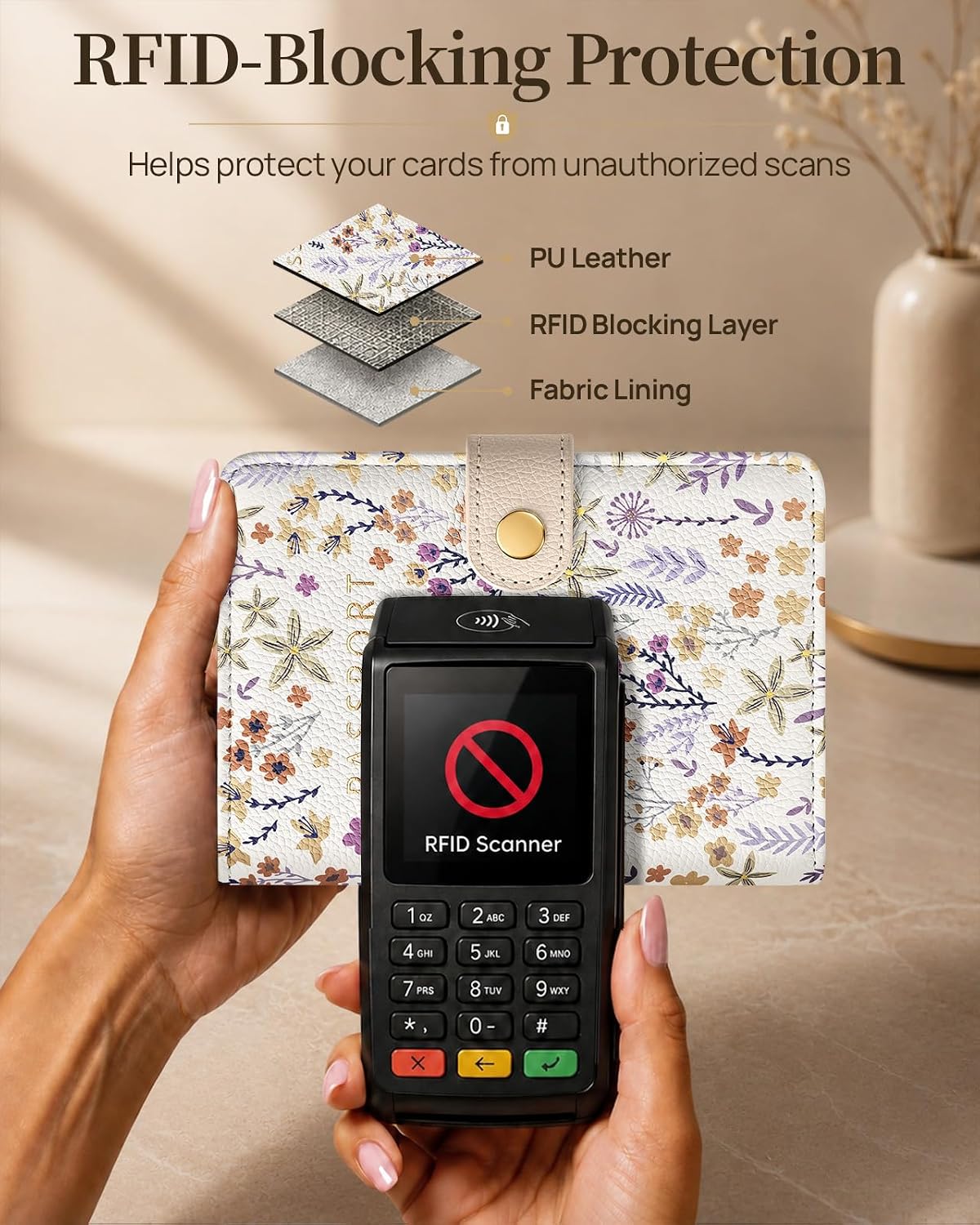 Slohif RFID Blocking Passport Holder with Hidden Tracker Slot Soft Floral