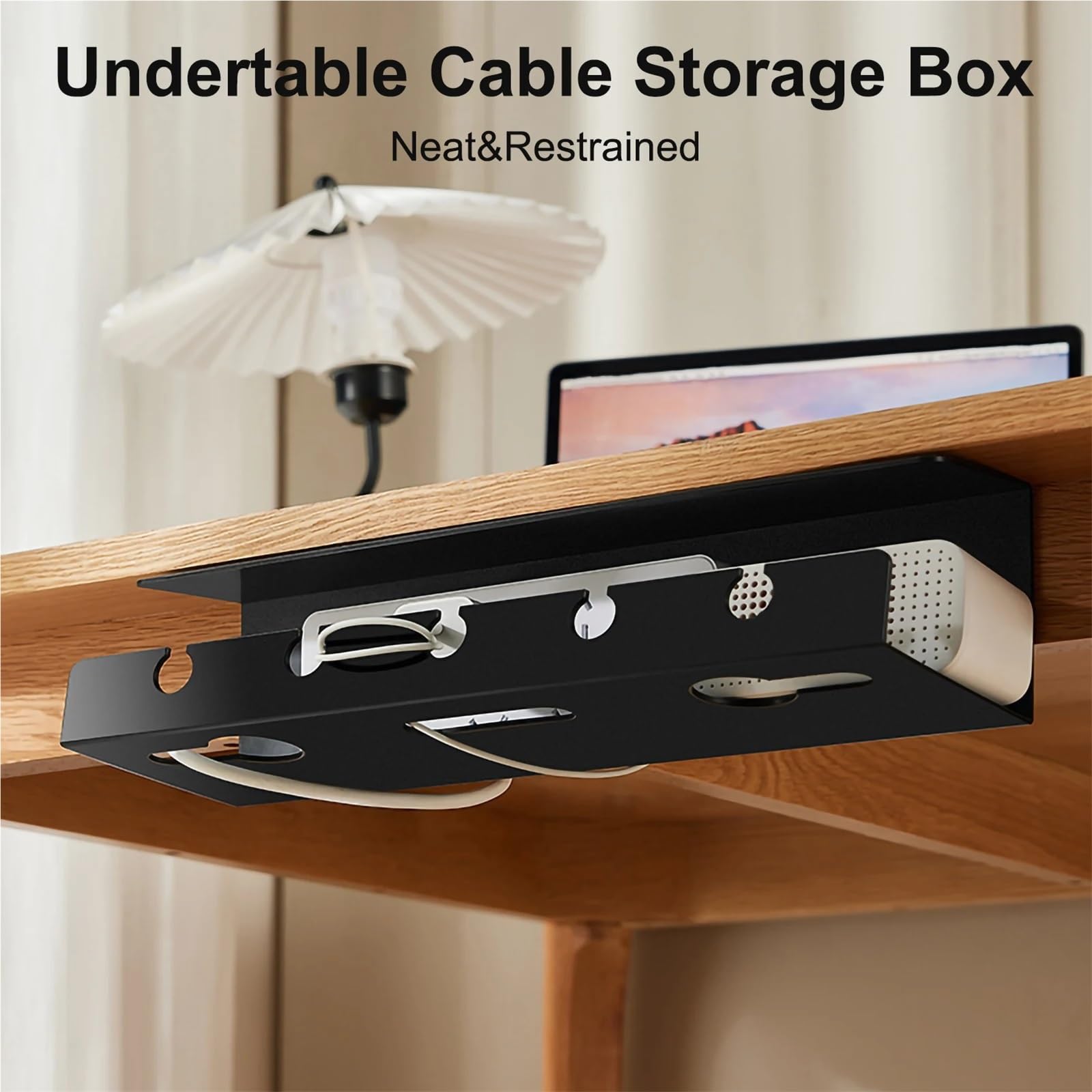 Bandeja Organizadora De Cables Bajo El Escritorio Bandeja de gestión cables for debajo del escritorio, soporte for con abrazadera, sin perforación, suministros espaciosos y resistentes(Black)