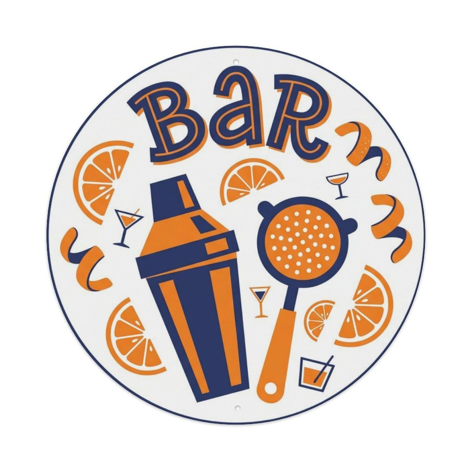 BAR Tangerine Saloon Ornament Metal Tin Sign Plaque Wall Decor for Cafe, Club Bar, Office, Home Garden Round Metal Poster 8x8Inch
