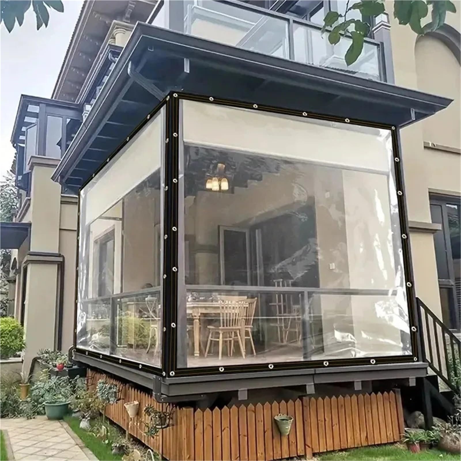 Telone Trasparente 2M ~ 5M Trasparente Panno Antipioggia Giardino Balcone PE Film Gazebo Serra Pianta Grassa Tenere In Caldo Copertura Tarp telone(White Edge,3.0mX3.0m)