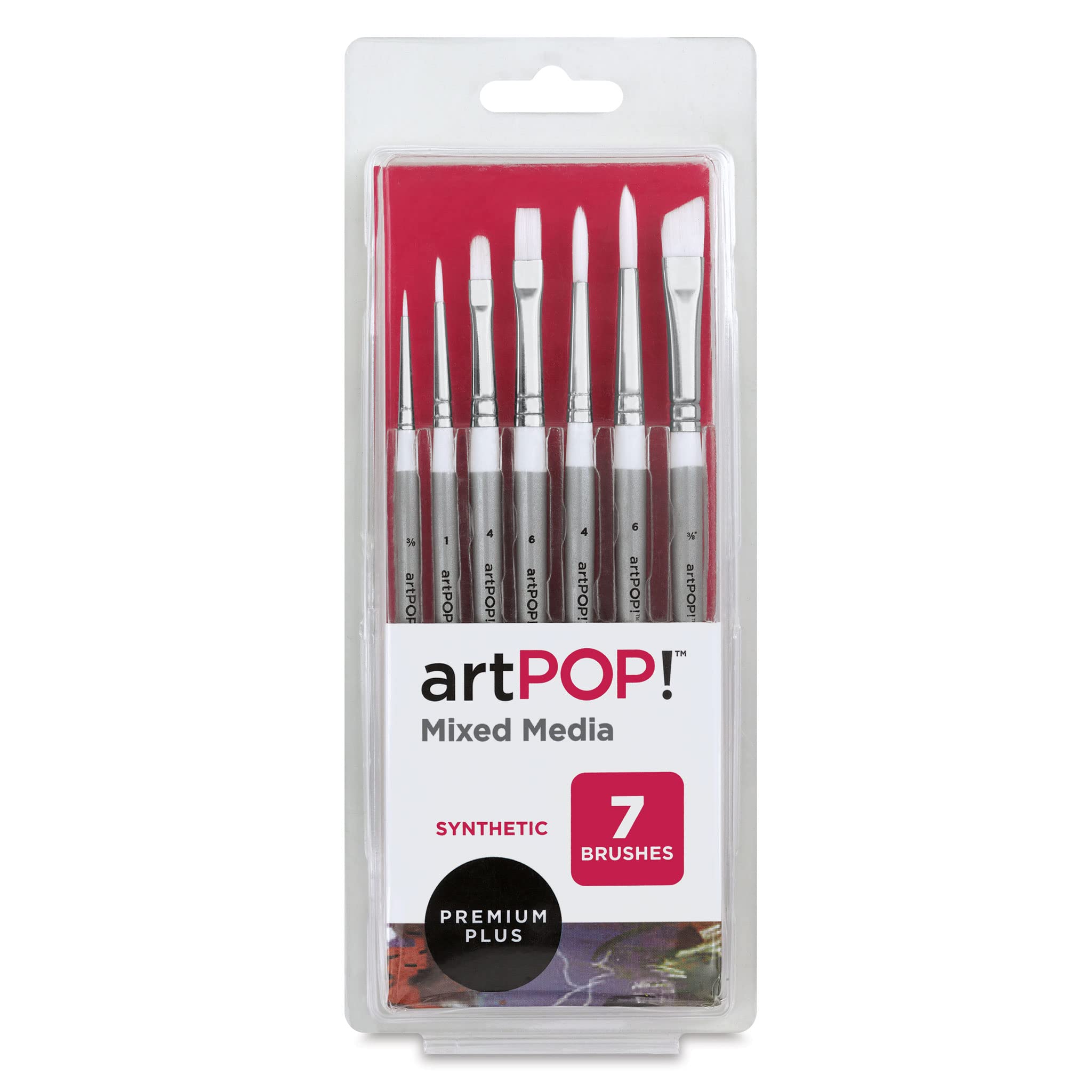artPOP! Pinsel-Set, 7 Stück, Premium-Synthetikpinsel für Acryl, Öl und Aquarell, verschiedene Formen und Größen, Holzgriffe, Künstlerpinsel für gemischte Medien