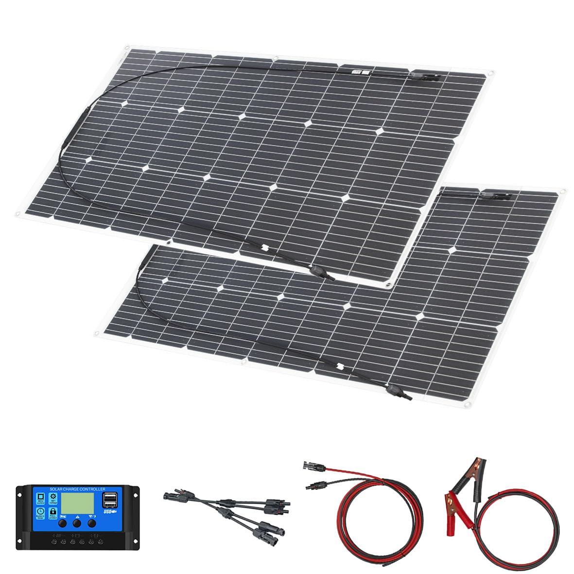 200 Watt 12V24V Flex Solarmodul Set Mit 20A Laderegler für Wohnwagen Boote